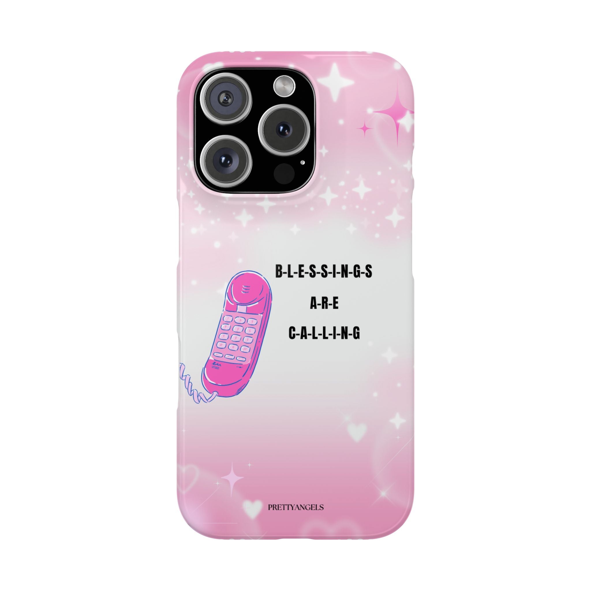 “Blessings Are Calling Ombré Pink & White Phone Case - Slim, Lightweight & Sparkle Shapes for Girly Fairy Aesthetics”