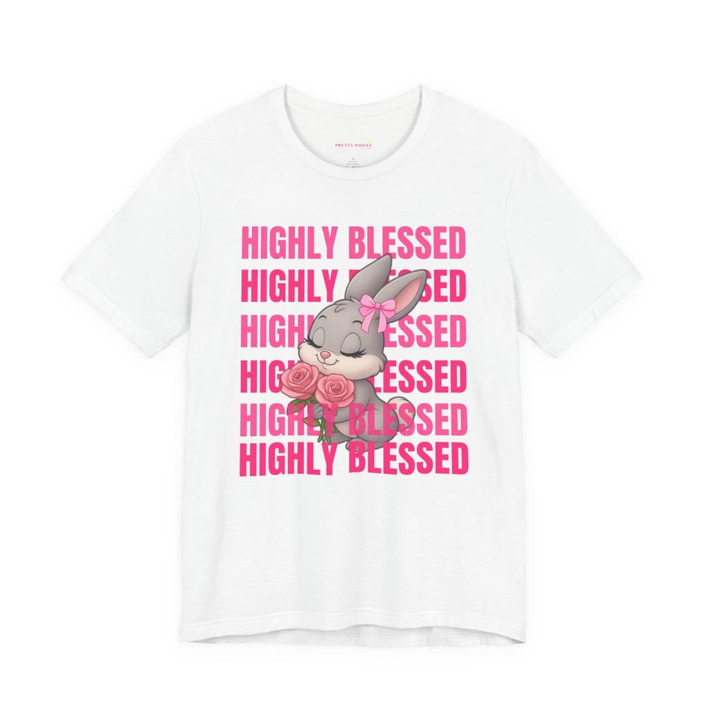 Highly Blessed Bunny T-Shirt – Cute Aesthetic Bunny Tee for Girls | Pink Roses Retro Graphic Shirt | Blessed Girly Tee | Soft Cotton DTF Print
