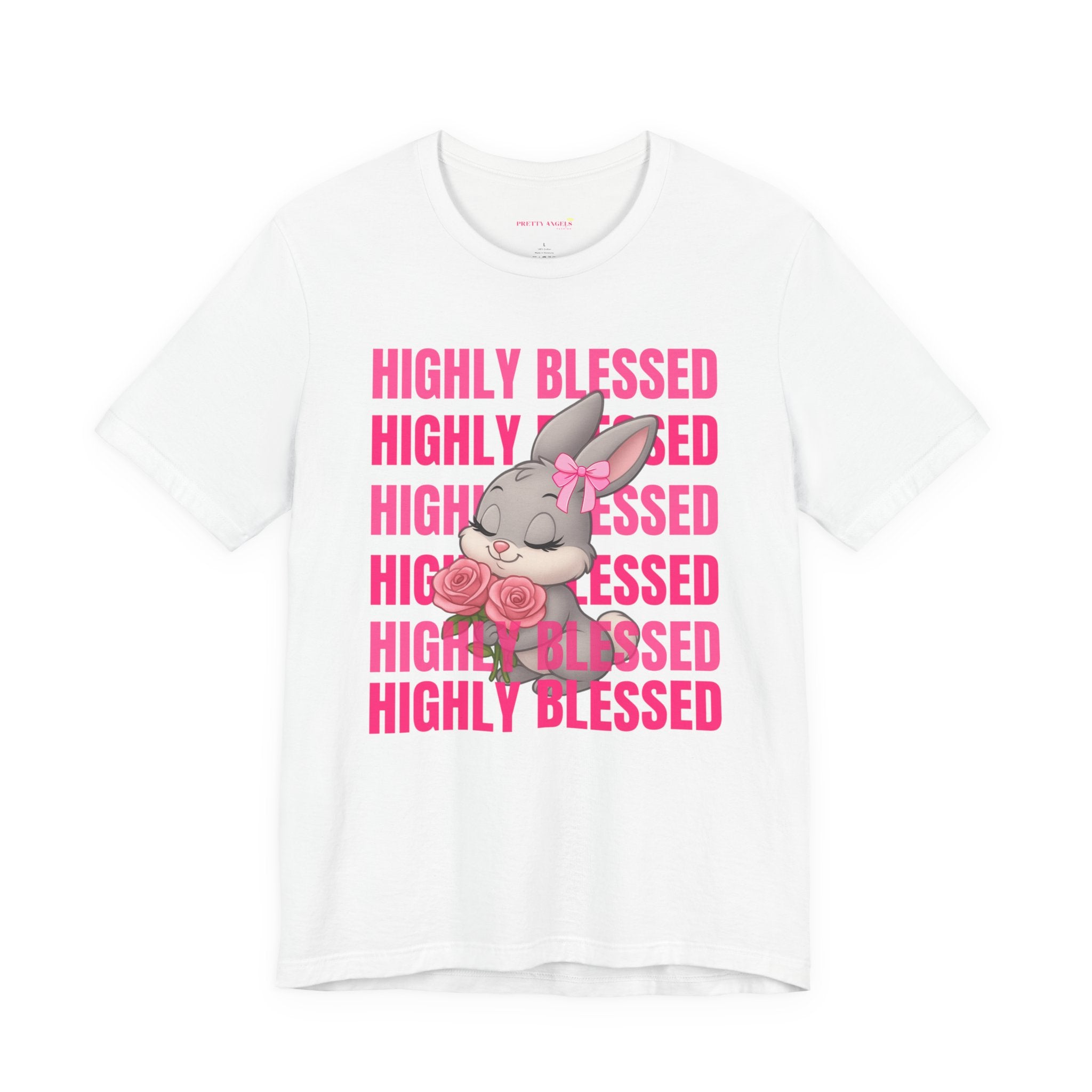 Highly Blessed Bunny T-Shirt – Cute Aesthetic Bunny Tee for Girls | Pink Roses Retro Graphic Shirt | Blessed Girly Tee | Soft Cotton DTF Print
