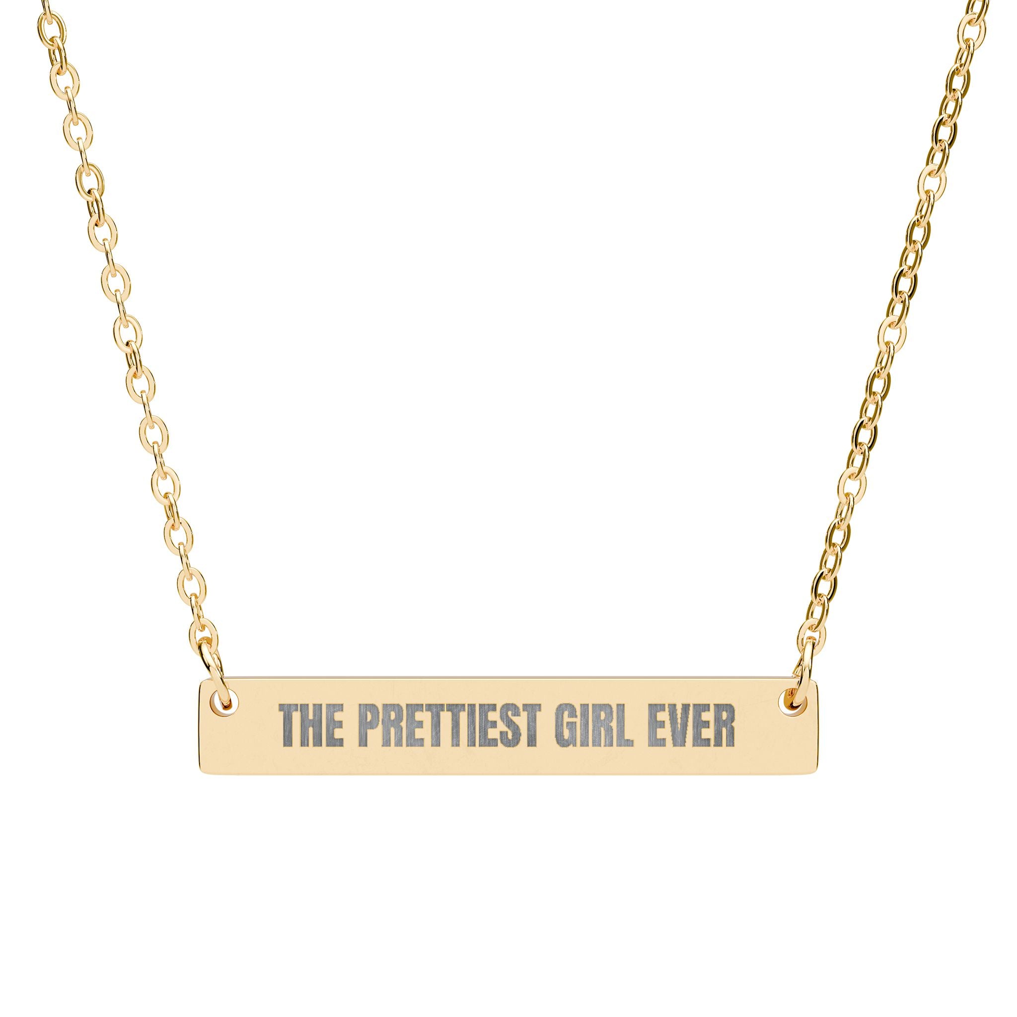 THE PRETTIEST GIRL EVER™ Engraved Bar Necklace – Bold All-Caps Minimalist Bar Pendant (316L Stainless Steel, Aesthetic Baddie Jewelry)