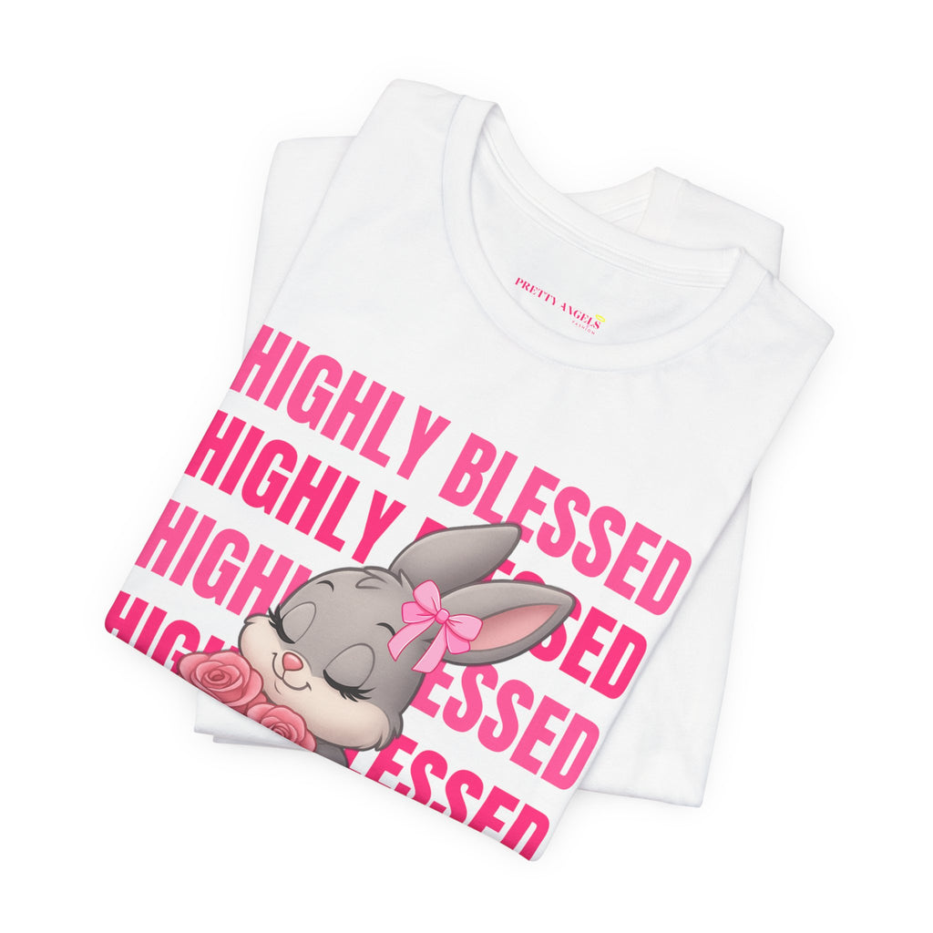 Highly Blessed Bunny T-Shirt – Cute Aesthetic Bunny Tee for Girls | Pink Roses Retro Graphic Shirt | Blessed Girly Tee | Soft Cotton DTF Print