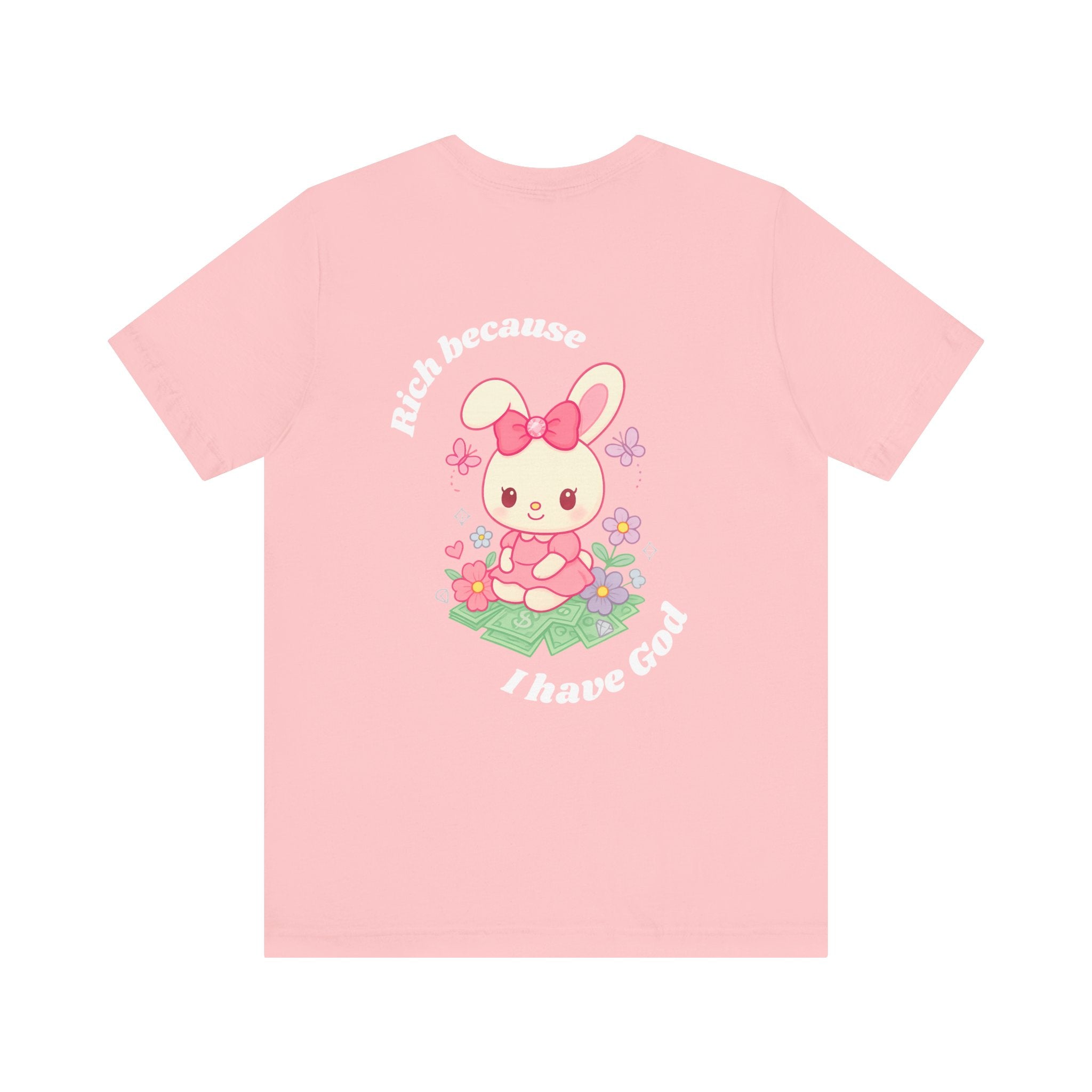 “Rich Because I Have God” Oversized (Back) Bunny Graphic Tee – Luxury Baggy T-Shirt (Black, Heather Mint, Turquoise, Pink)