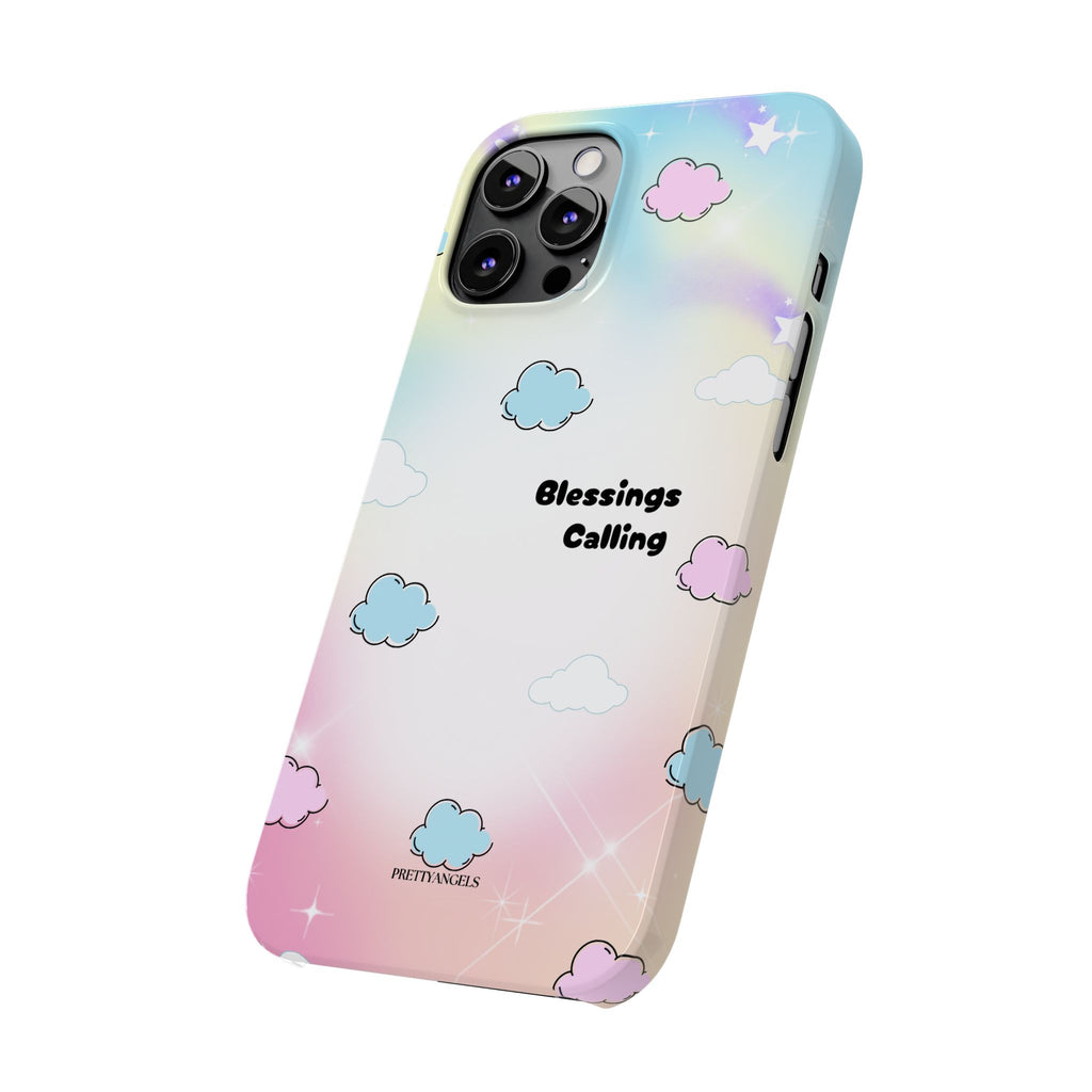 ‘Blessings Calling' Phone Case – Slim Lightweight Ombré Cover with Magical Pastel Clouds for Girly Girls & Faith-Filled Baddies - Cute Cloud Aesthetic, Phone Accessories, Gift for Friends, Pastel Theme Vibes, Cozy Magical Vibes