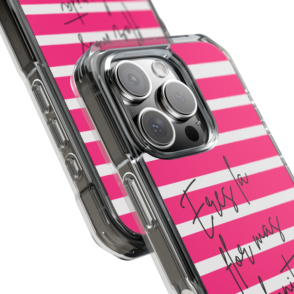 Hot Pink Stripped “Eres La Flor Mas Bonita” MagSafe Clear Phone Case - Barbie Baddie Aesthetic Impact Protection Cover