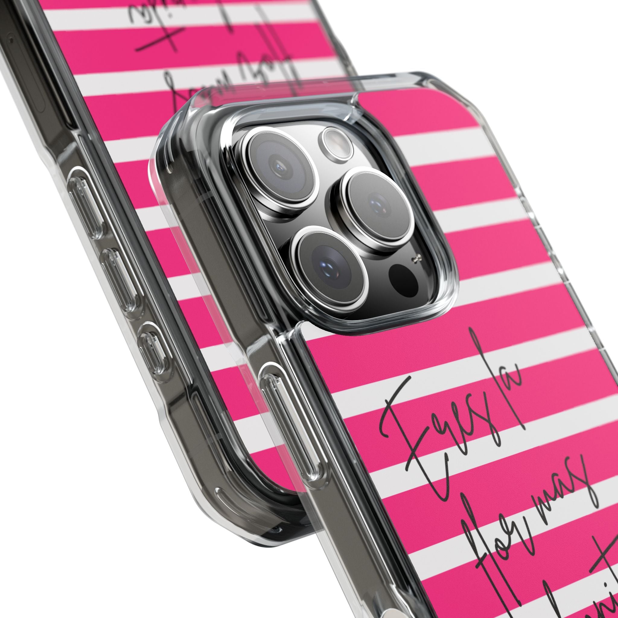 Hot Pink Stripped “Eres La Flor Mas Bonita” MagSafe Clear Phone Case - Barbie Baddie Aesthetic Impact Protection Cover