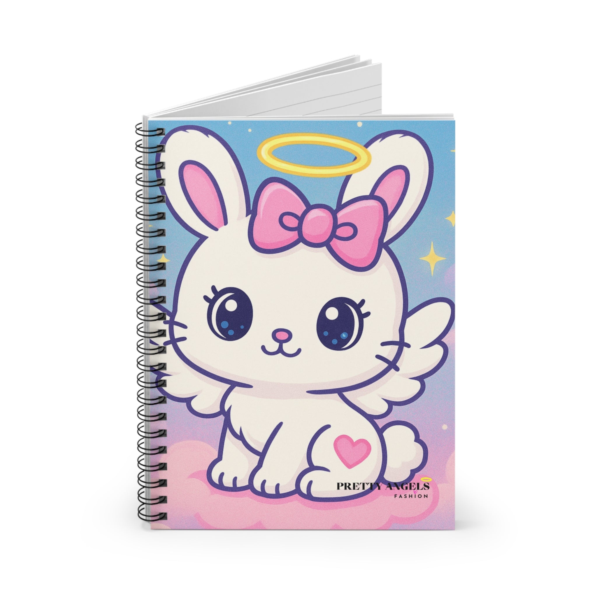 “Angel Bunny” Pink Spiral Notebook – 6x8 Cute Aesthetic Journal with Pocket & 118 Ruled Pages