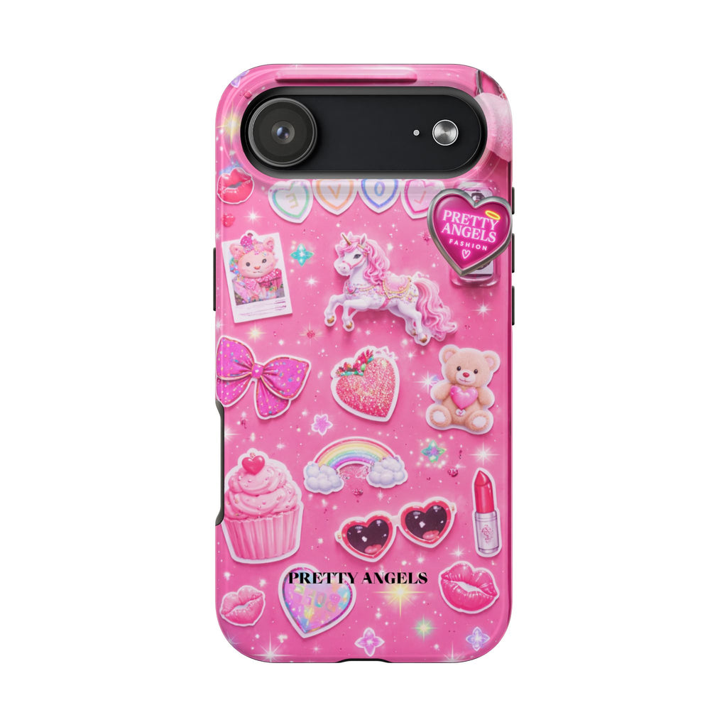 Girly Pink Locker Nostalgia with Hearts & Teddy Bear Tough Phone Case