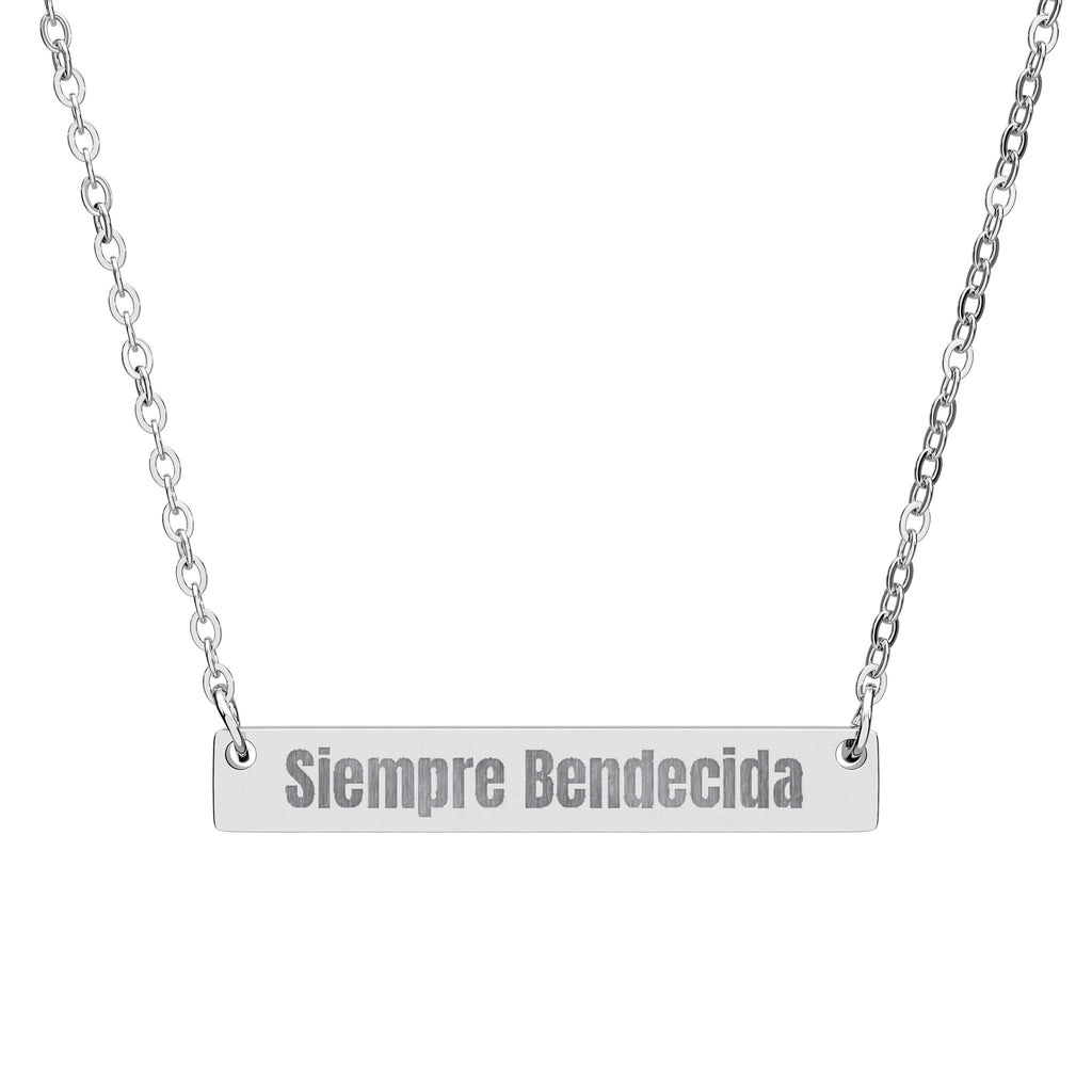 Siempre Bendecida Horizontal Bar Necklace — Engraved Latina Baddie Jewelry