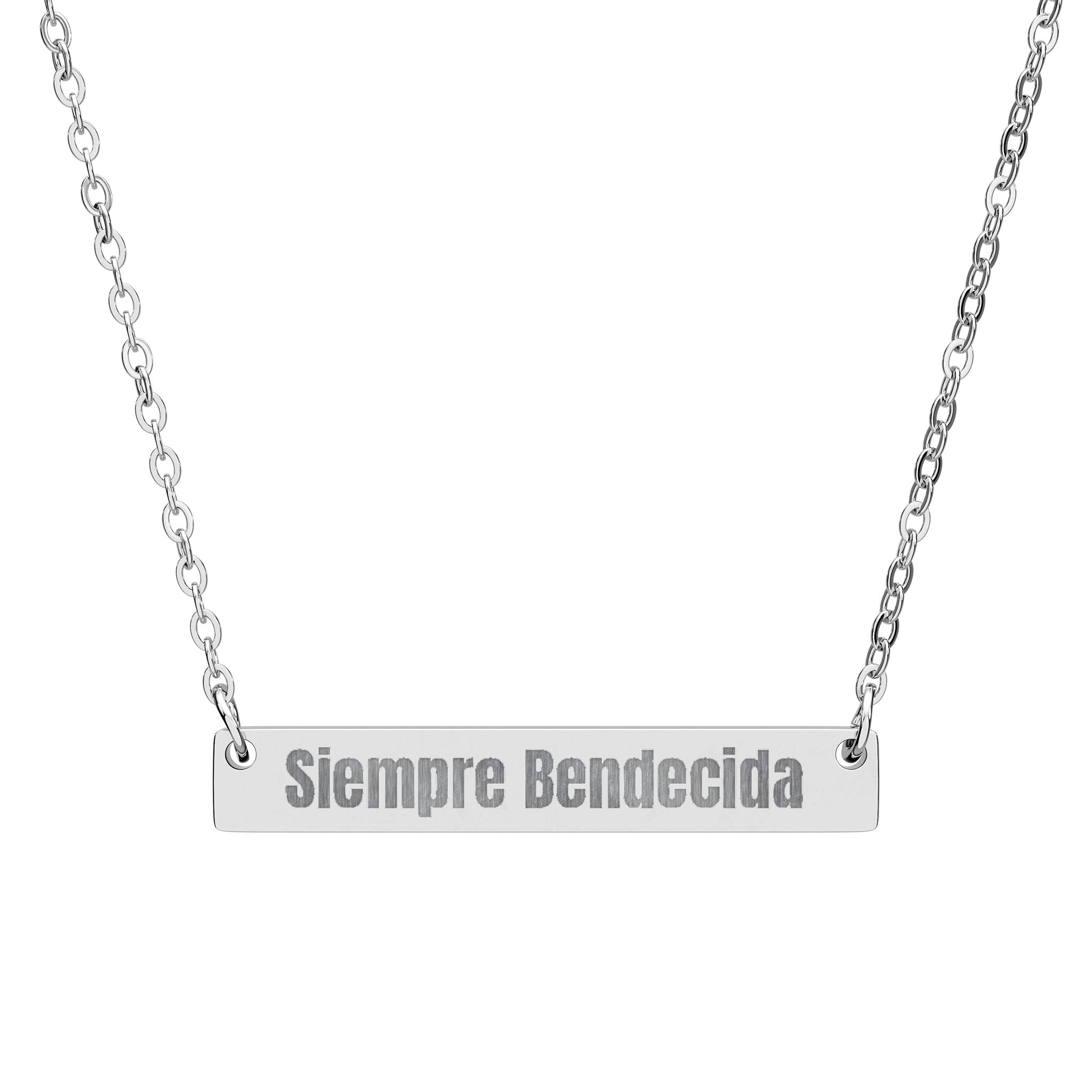 Siempre Bendecida Horizontal Bar Necklace — Engraved Latina Baddie Jewelry