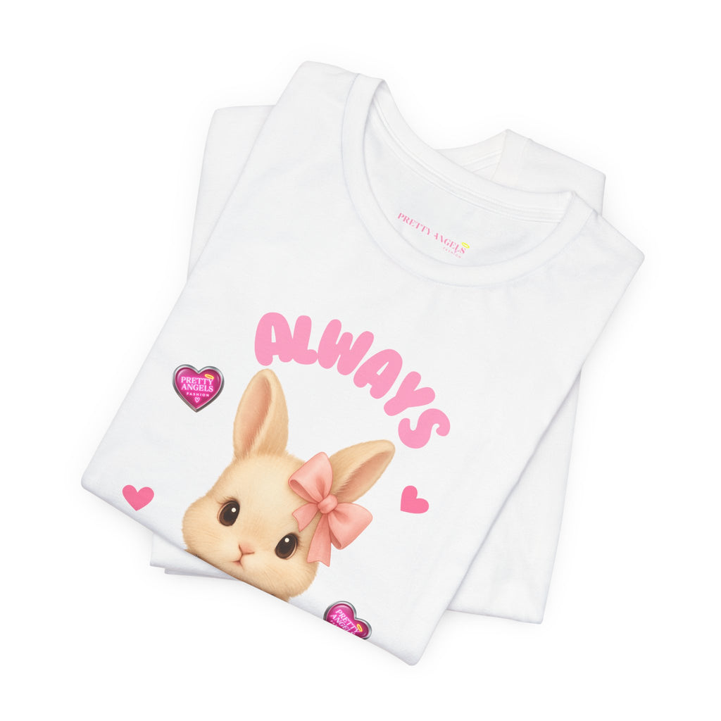 Always Humble Bunny T-Shirt – Cute Aesthetic Pink Bow Bunny Tee for Pretty Girls | 100% Airlume Cotton | Soft Lightweight Girly Shirt | Cute Pink Aesthetic Outfit