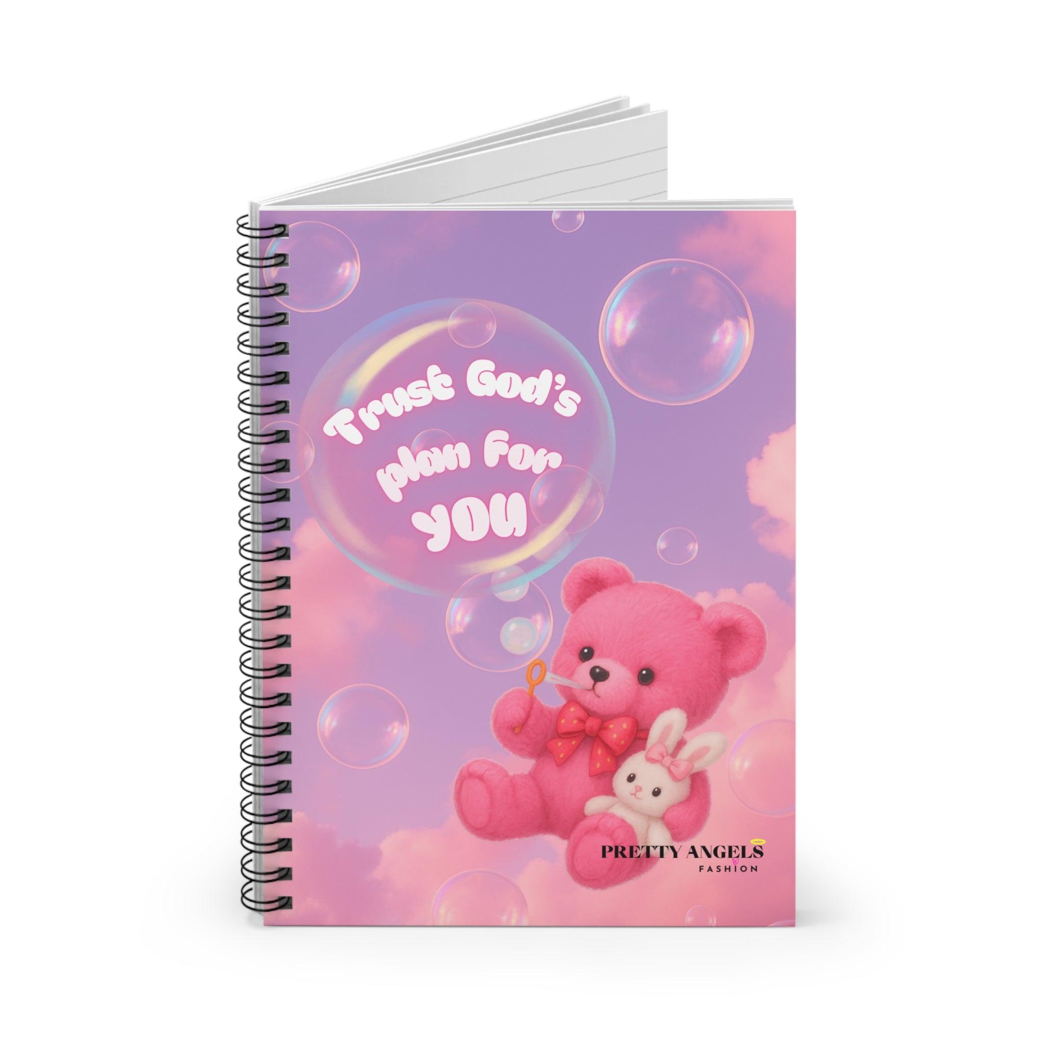 “ Cute Aesthetic Purple Teddy Bear Spiral Notebook – Trust God’s Plan Luxury Girly Journal (6x8”)”