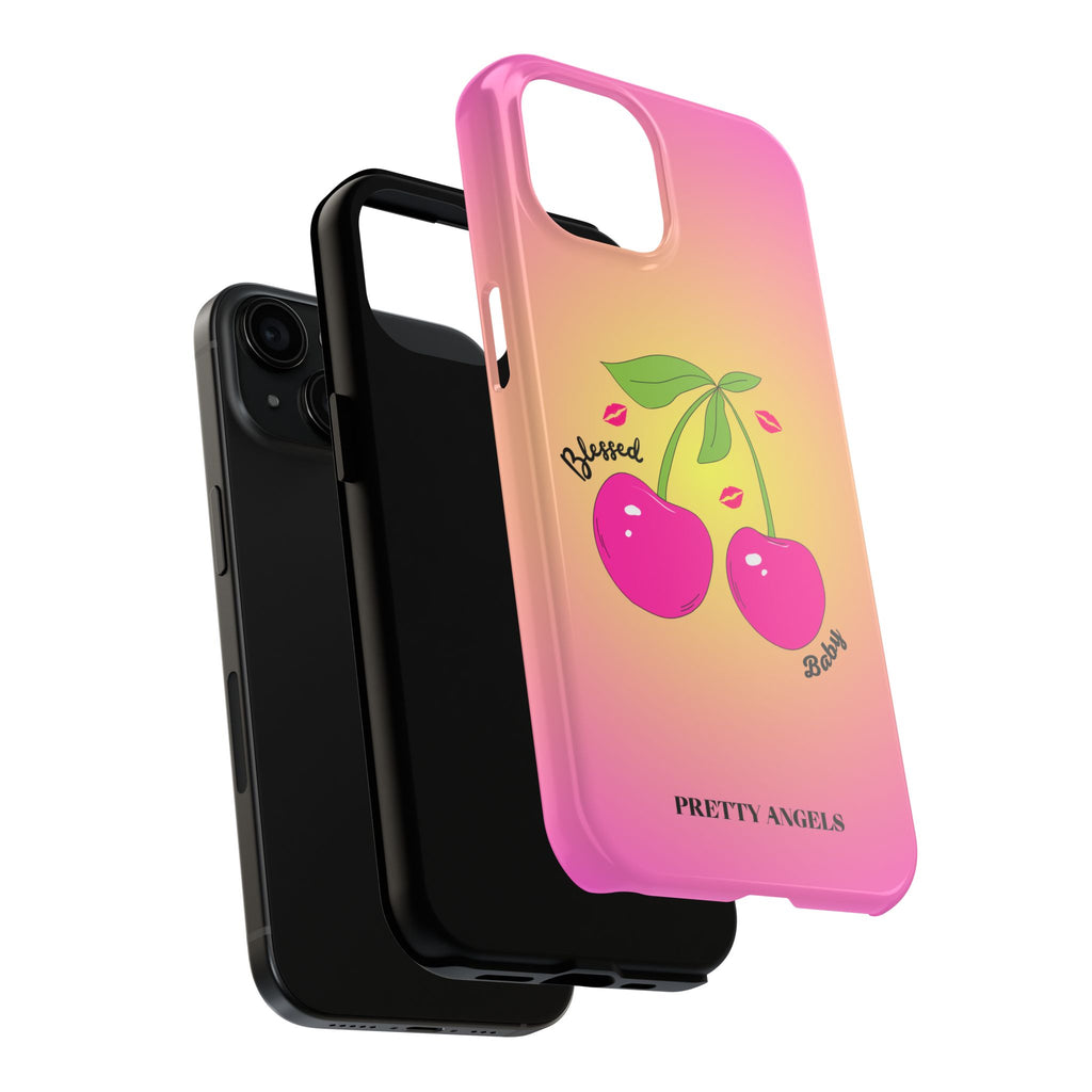Blessed Baby Sunset Cherry Phone Case — Cute Hot Pink Cherry & Kisses