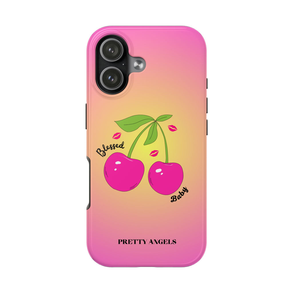 Blessed Baby Sunset Cherry Phone Case — Cute Hot Pink Cherry & Kisses