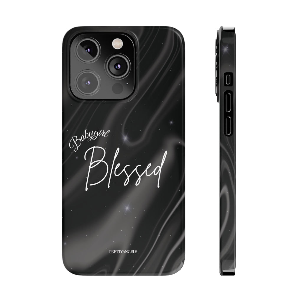 Blessed Babygirl Black Luxe Phone Case - Slim Lightweight & Protective for Rich Feminine Aesthetic Girls