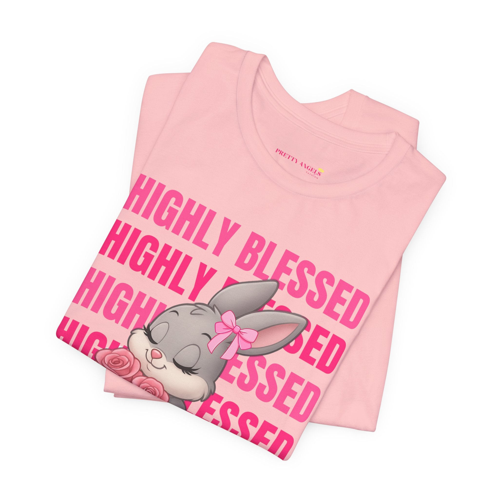Highly Blessed Bunny T-Shirt – Cute Aesthetic Bunny Tee for Girls | Pink Roses Retro Graphic Shirt | Blessed Girly Tee | Soft Cotton DTF Print