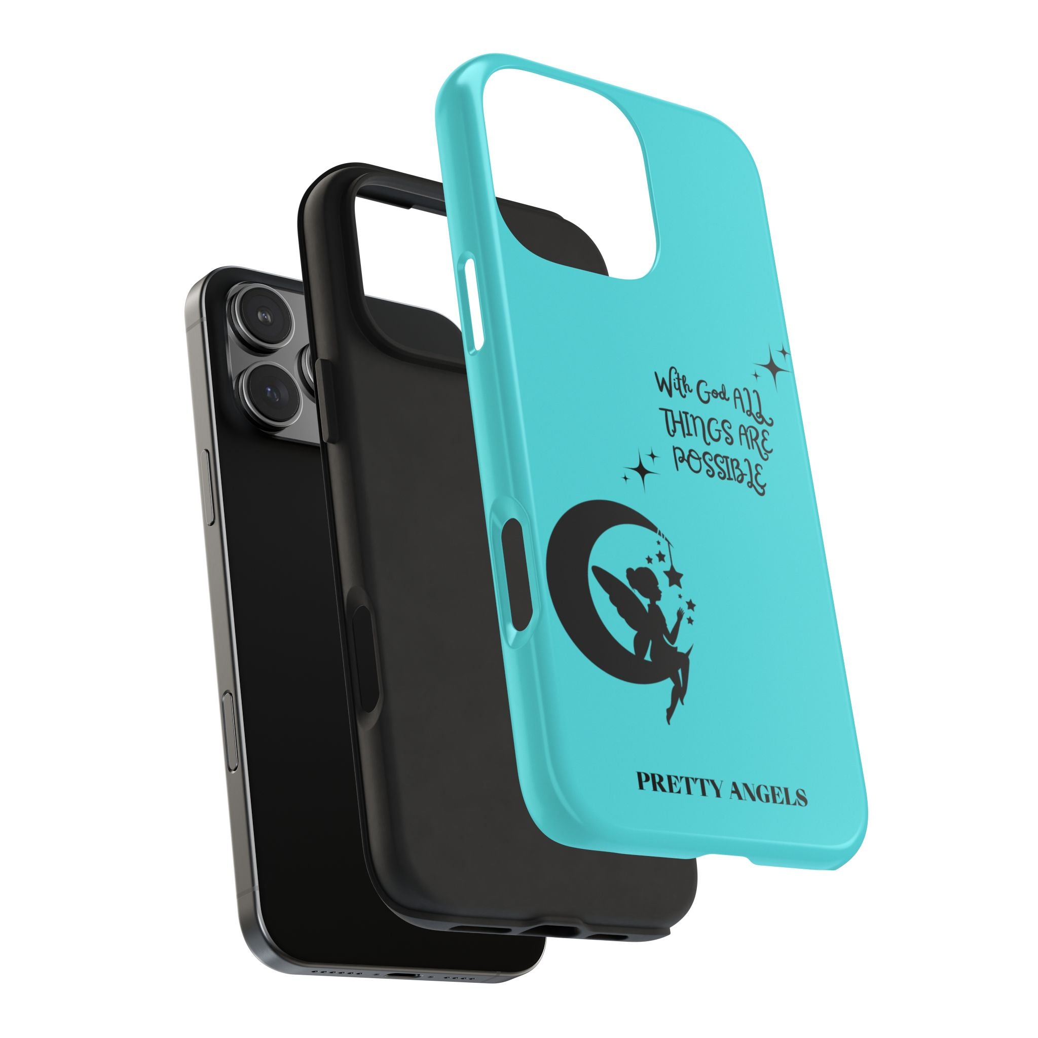 “With God All Things Are Possible” Teal Fairy Moon Tough Phone Case