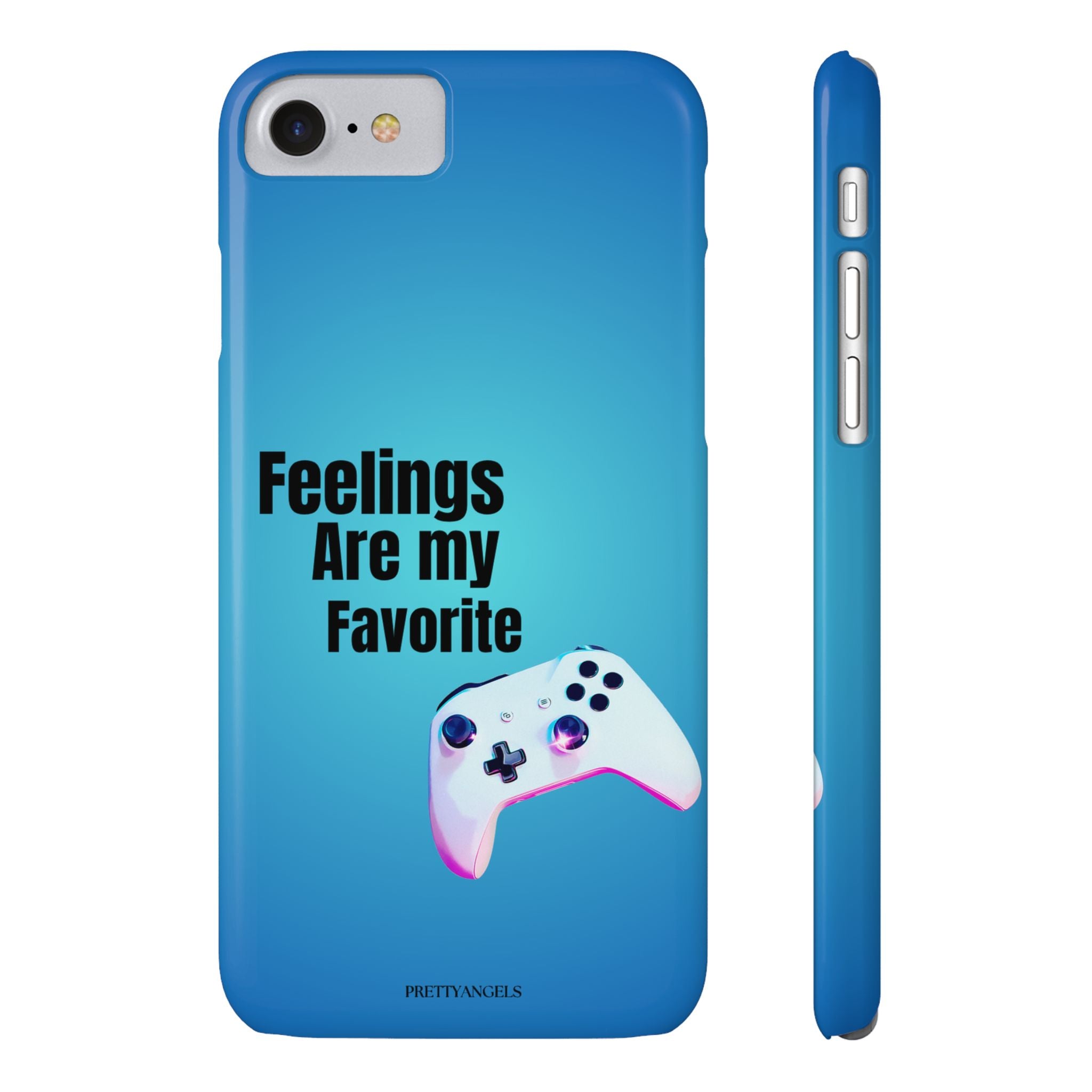 Feelings Are My Favorite Phone Case -Dark Blue Ombré Slim Lightweight Cover with Cute Retro Video Game for Gamer Baddie Girls