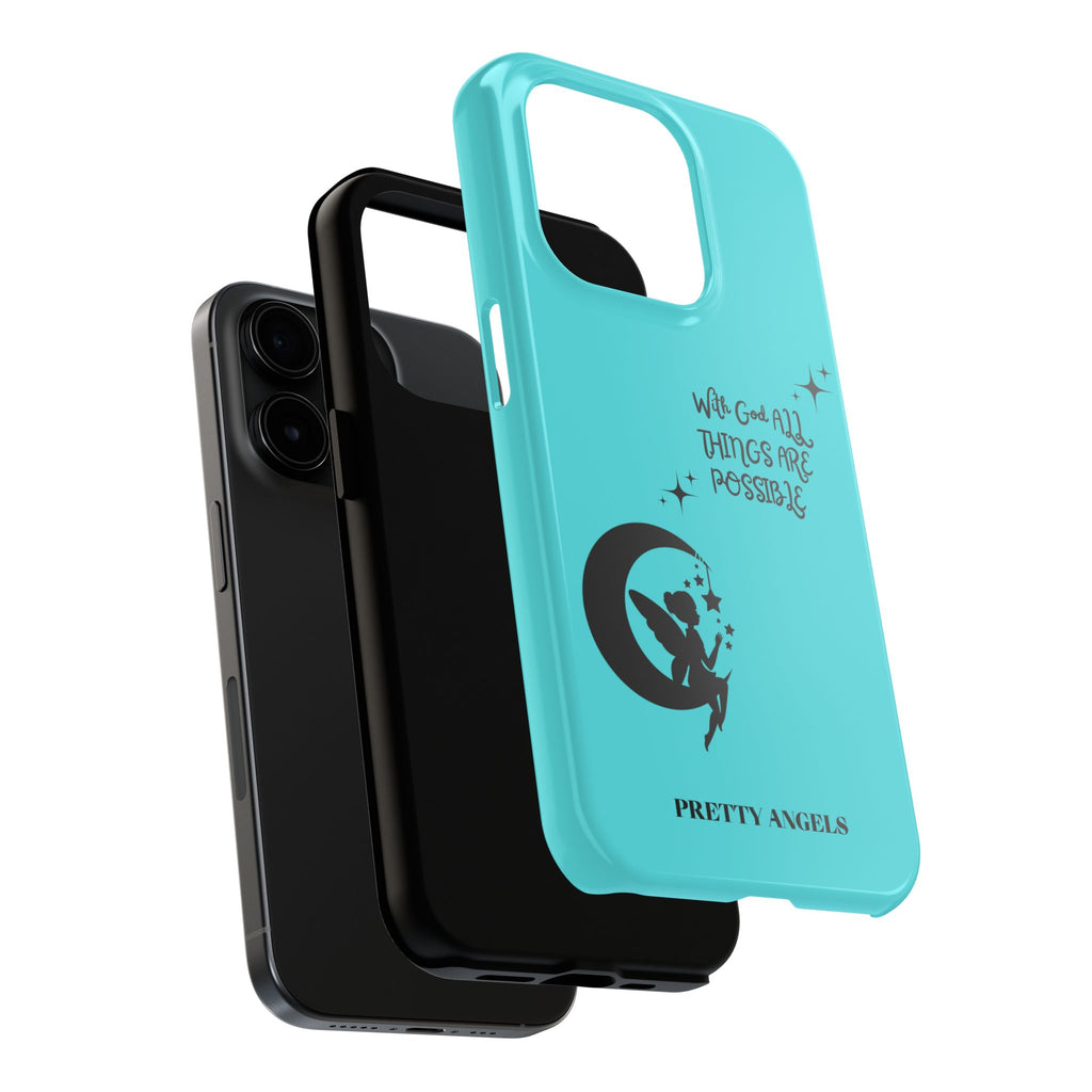 “With God All Things Are Possible” Teal Fairy Moon Tough Phone Case