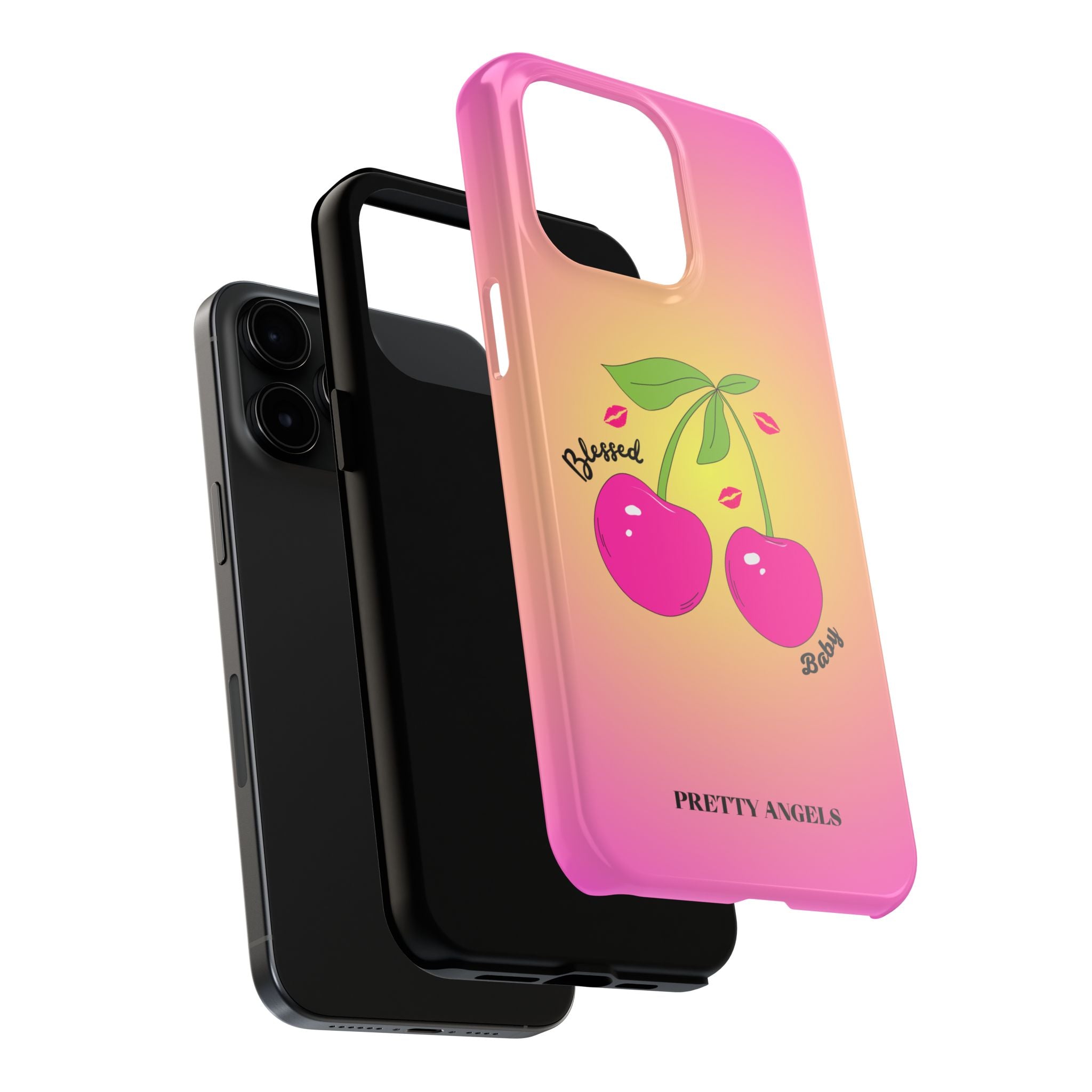 Blessed Baby Sunset Cherry Phone Case — Cute Hot Pink Cherry & Kisses