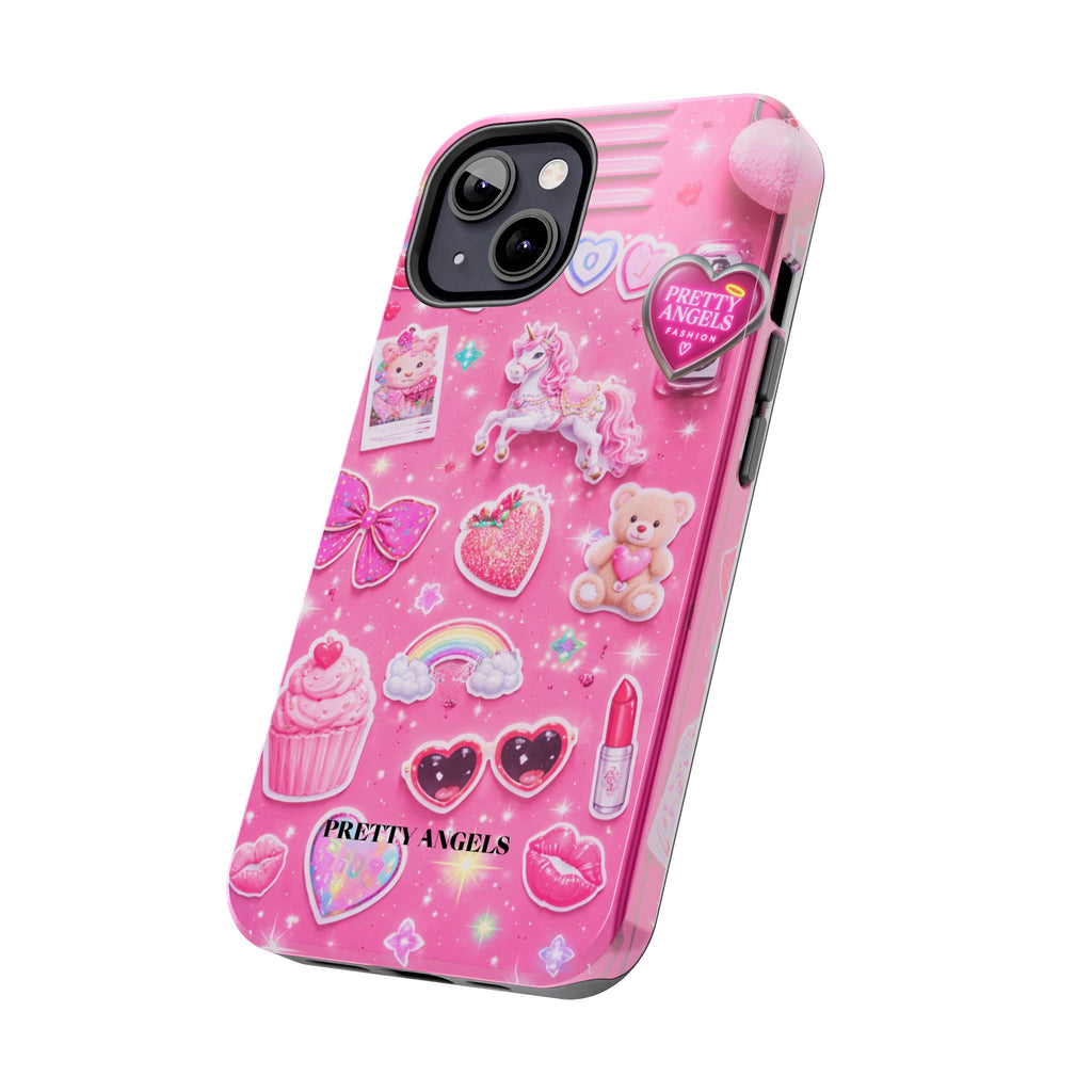 Girly Pink Locker Nostalgia with Hearts & Teddy Bear Tough Phone Case