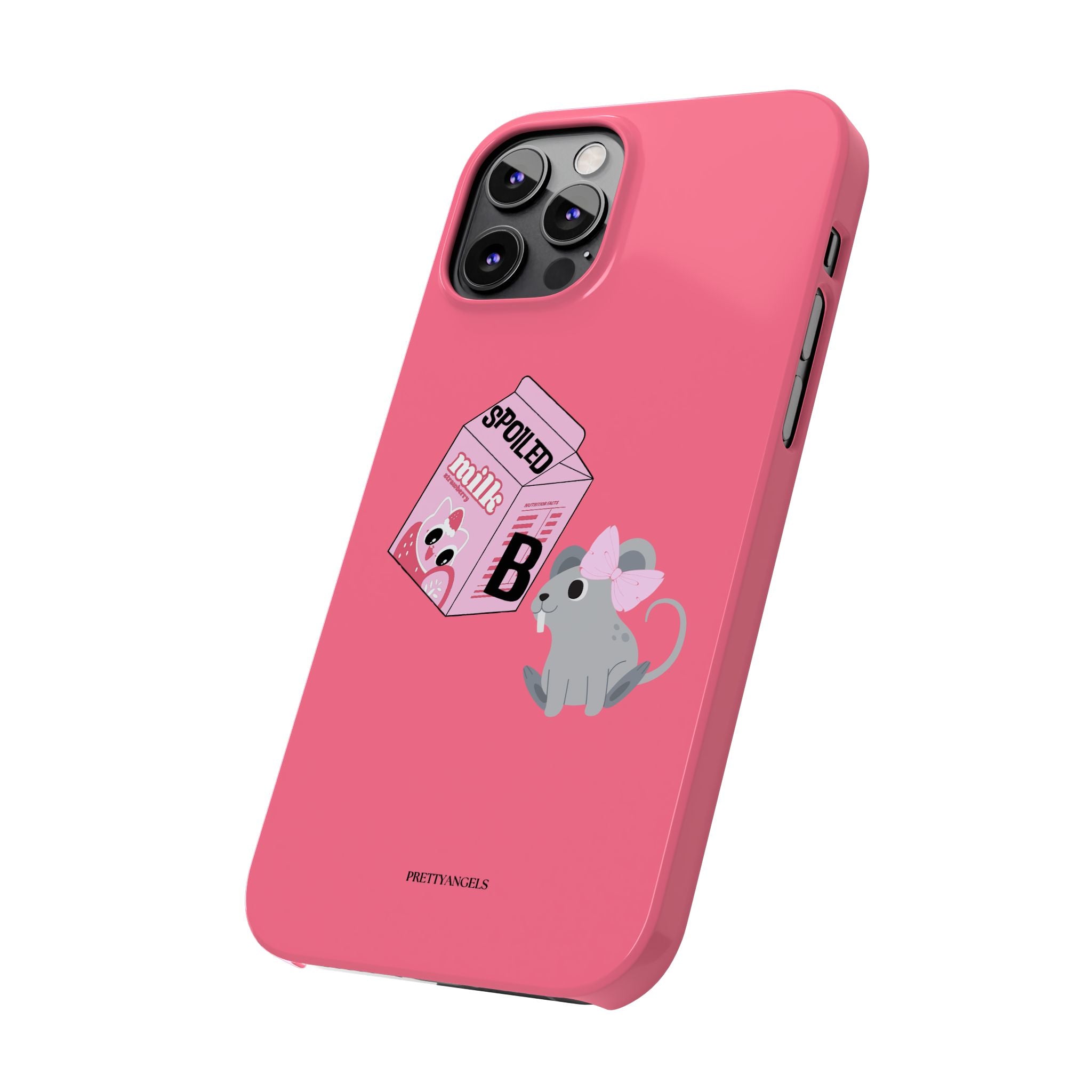 “Spoiled Brat Peachy Phone Case - Slim Cute Baby Rat & Pink Milk Carton Protective Cover for Girly Princesses” - Teenage Girl Accessories, Trendy Phone Covers for Girls