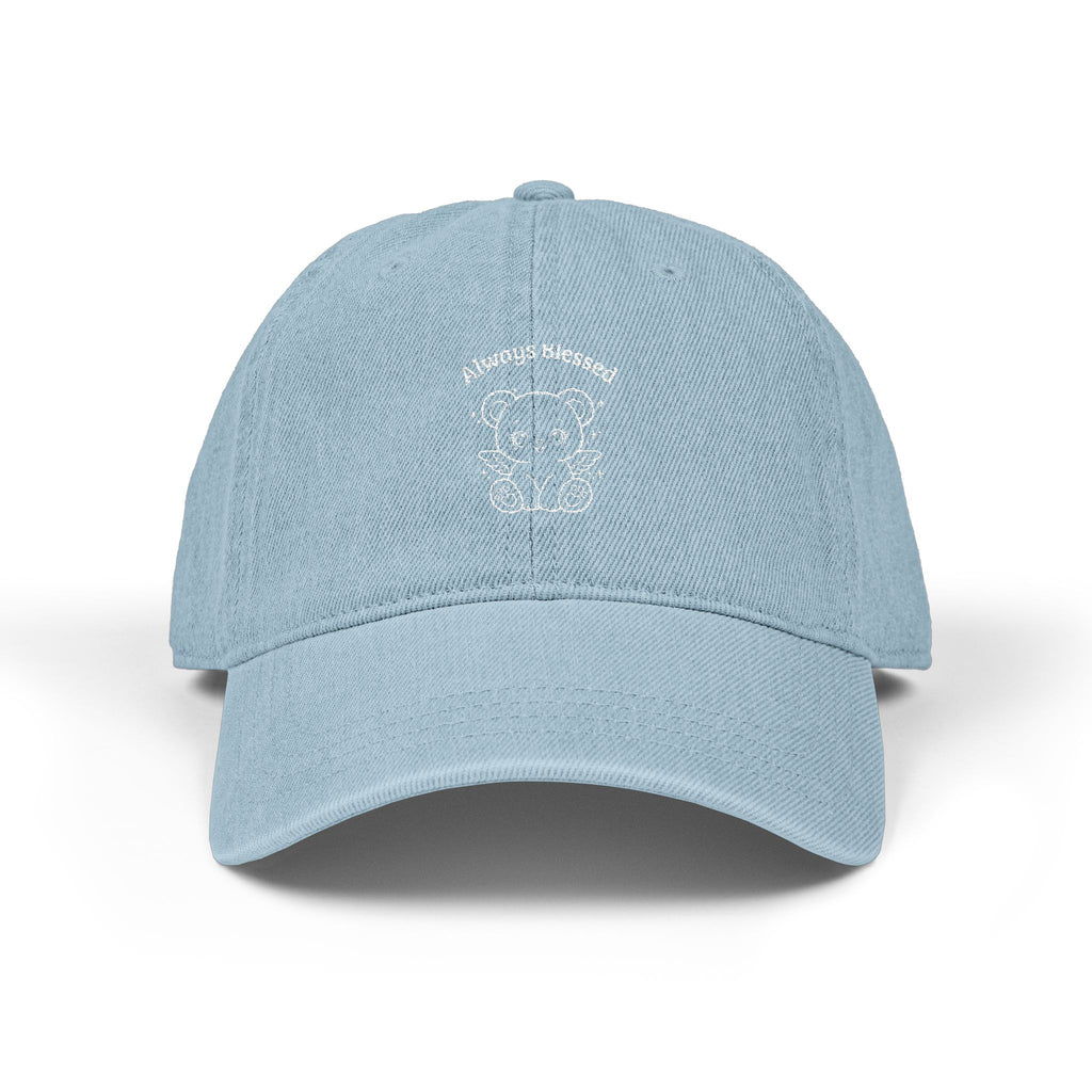 Always Blessed Angel Bear Denim Hat — Embroidered Teddy Bear Cap
