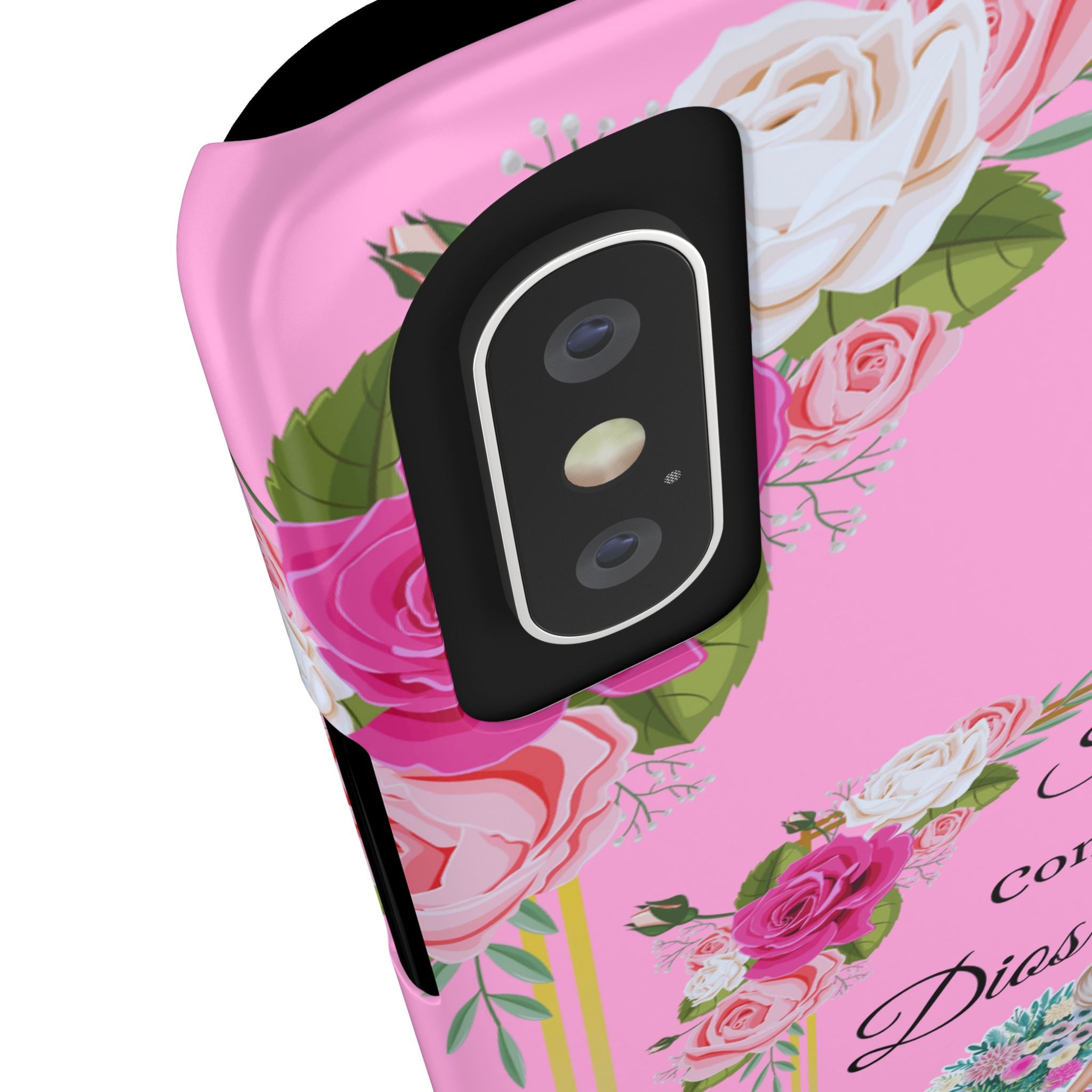 “Siempre Confia en Dios Pink Phone Case - Slim Lightweight Protective Cover with Roses, Barbie-Style Doll & Faith-Based Aesthetic”