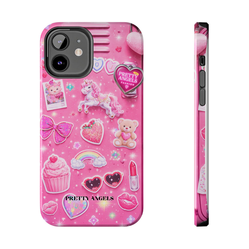 Girly Pink Locker Nostalgia with Hearts & Teddy Bear Tough Phone Case