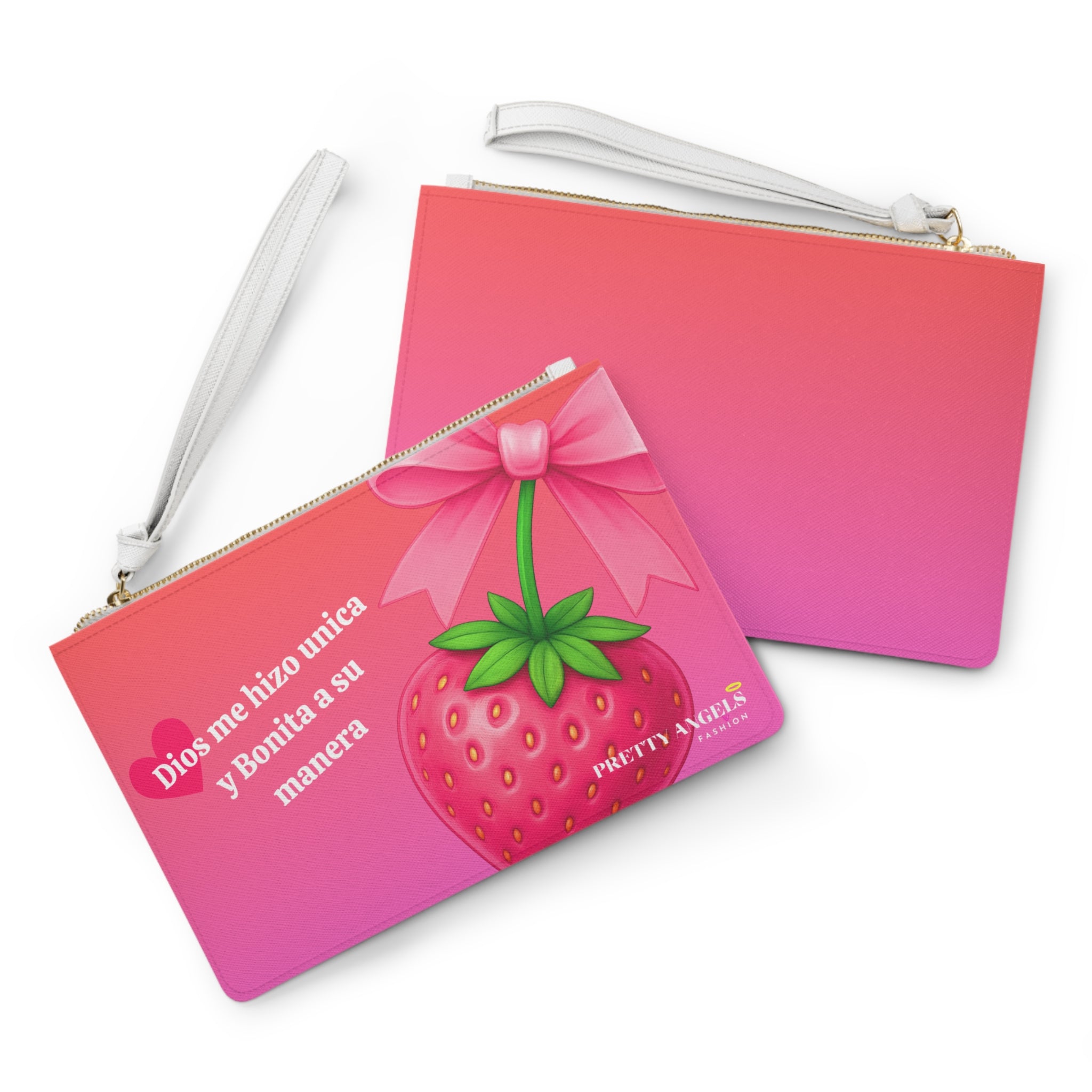 Peach & Pink Ombré Luxury Purse – Strawberry with Pink Bow & “Dios Me Hizo Única y Bonita a Su Manera” Quote