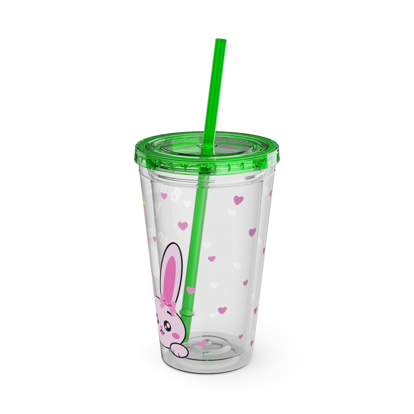 Bonita y Bendecida Pink Bunny Tumbler with Straw, 16oz