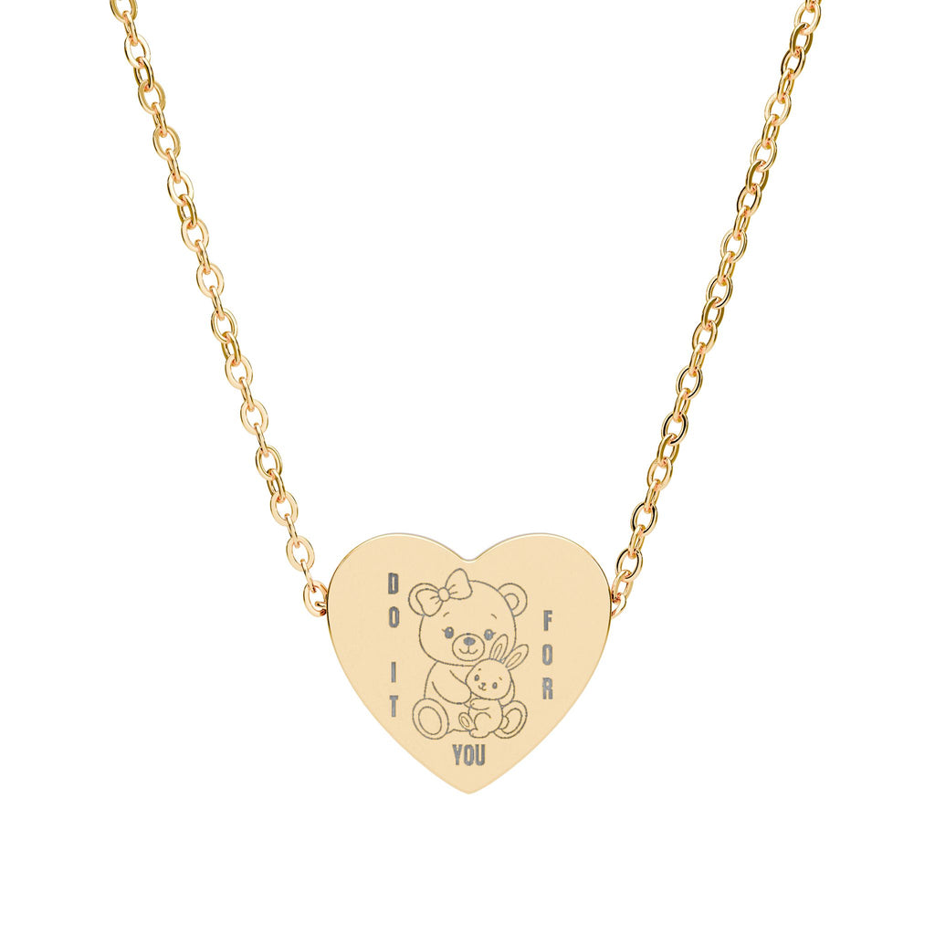 Do It For You Heart Necklace – Cute Teddy Bear & Bunny Pendant | Inner Child Healing Jewelry for Girls | Rose Gold & Silver Dainty Necklace