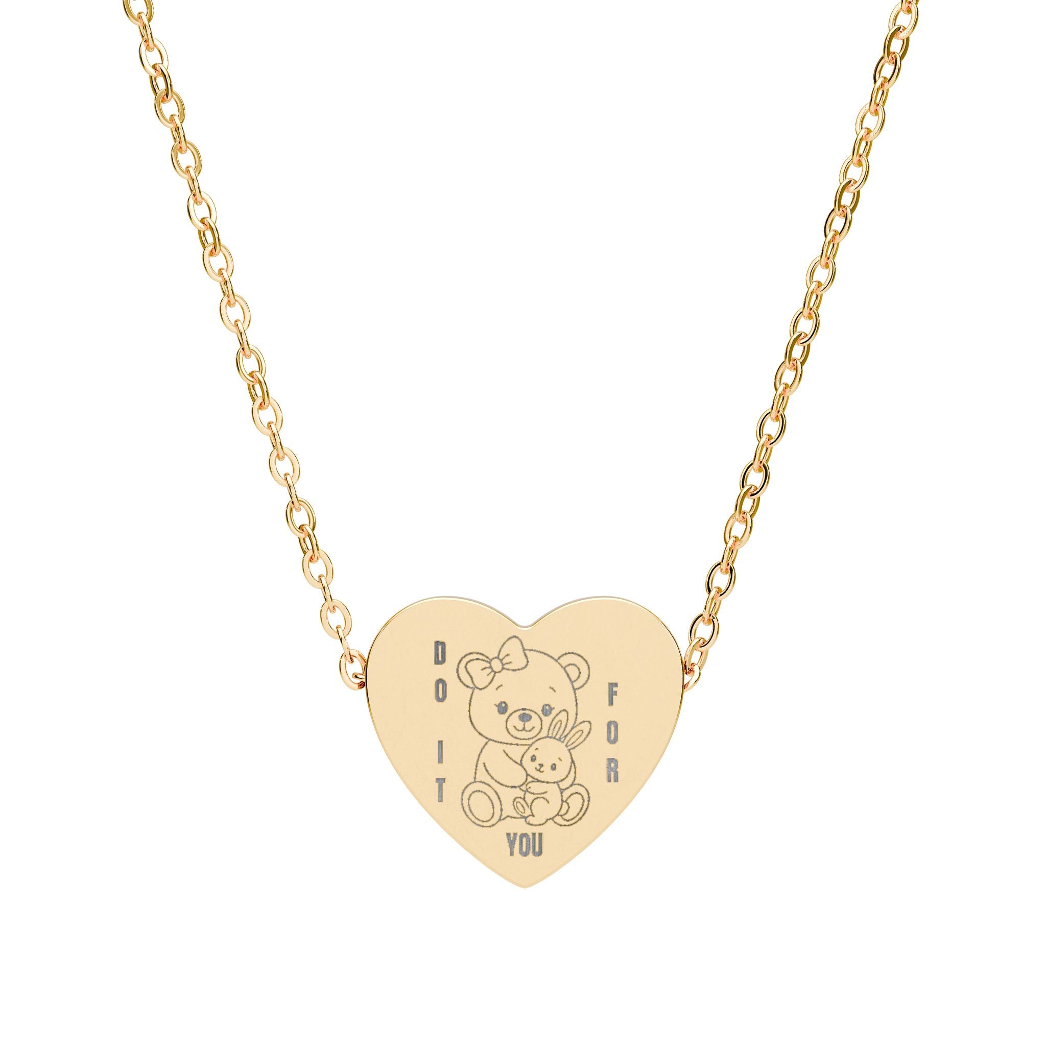 Do It For You Heart Necklace – Cute Teddy Bear & Bunny Pendant | Inner Child Healing Jewelry for Girls | Rose Gold & Silver Dainty Necklace