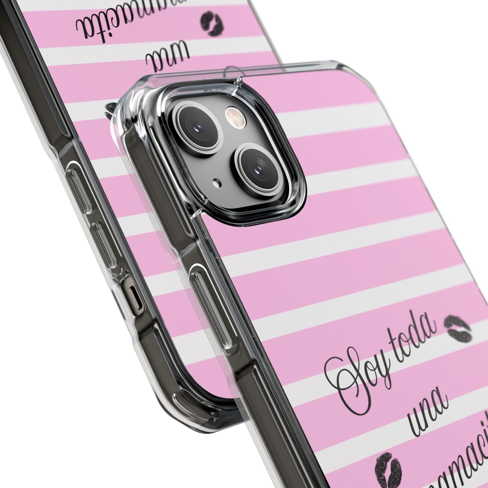 “Soy Toda Una Mamacita” MagSafe Clear Phone Case - Pink & White Striped | Latina Baddie Magnetic Impact Cover