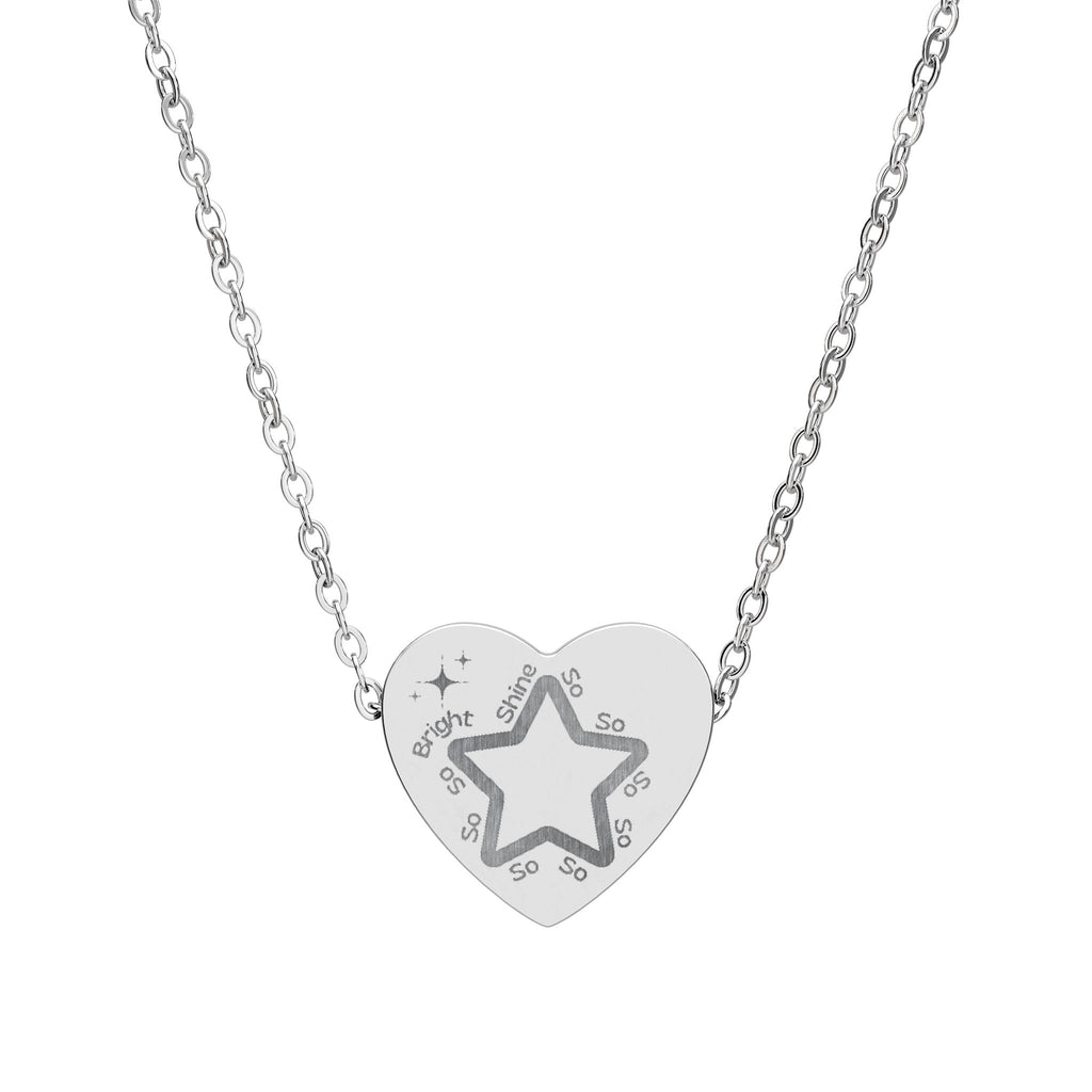 Engraved Heart Necklace — 'Shine So So So… Bright' Star Design
