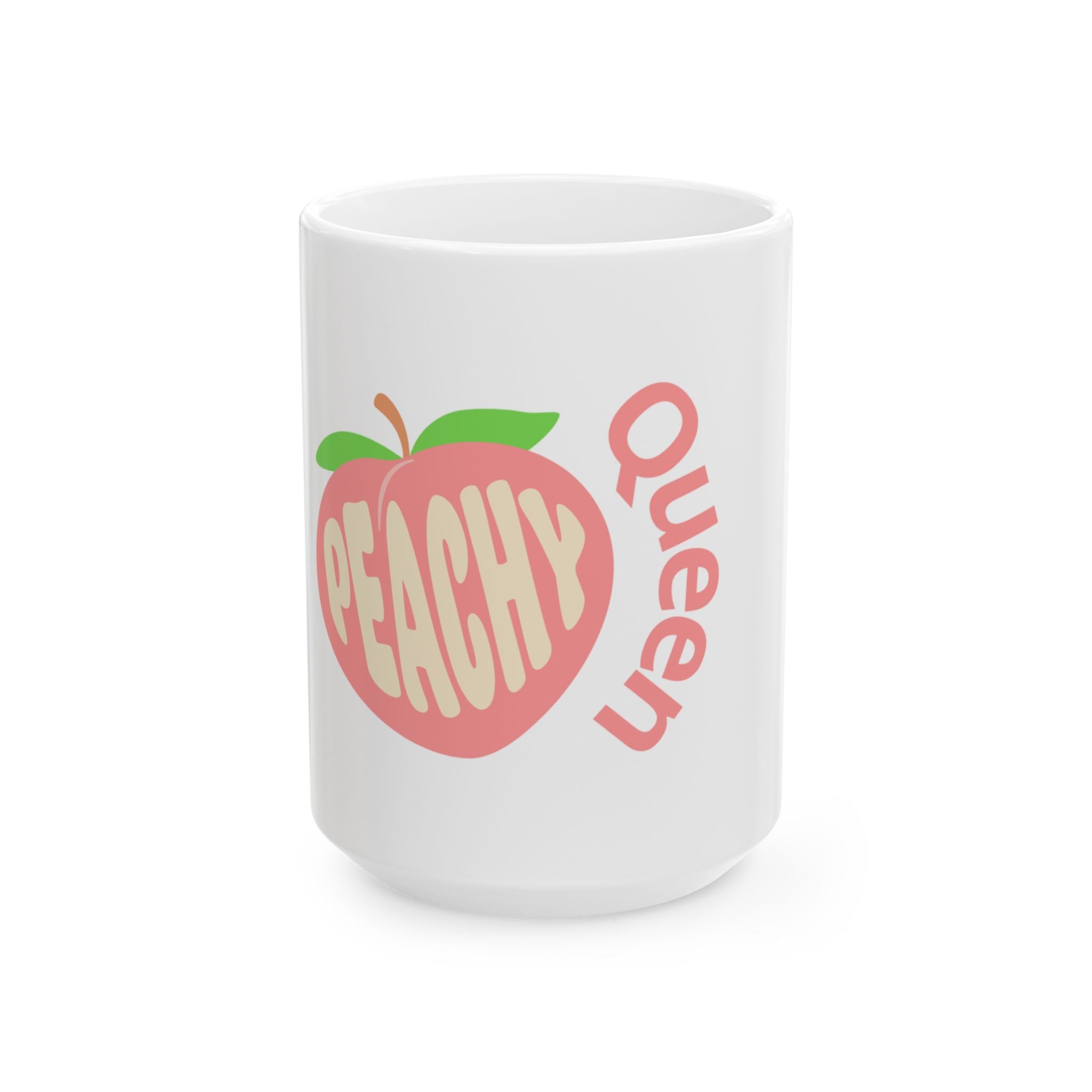 “Peachy Queen” Bubble Letter Ceramic Mug - Cute Peach Aesthetic Mug with Peach Graphic & Empowering Vibes - Girly Ceramic Mug for Rich Confident Baddies | Girly Coffee Lover Gift