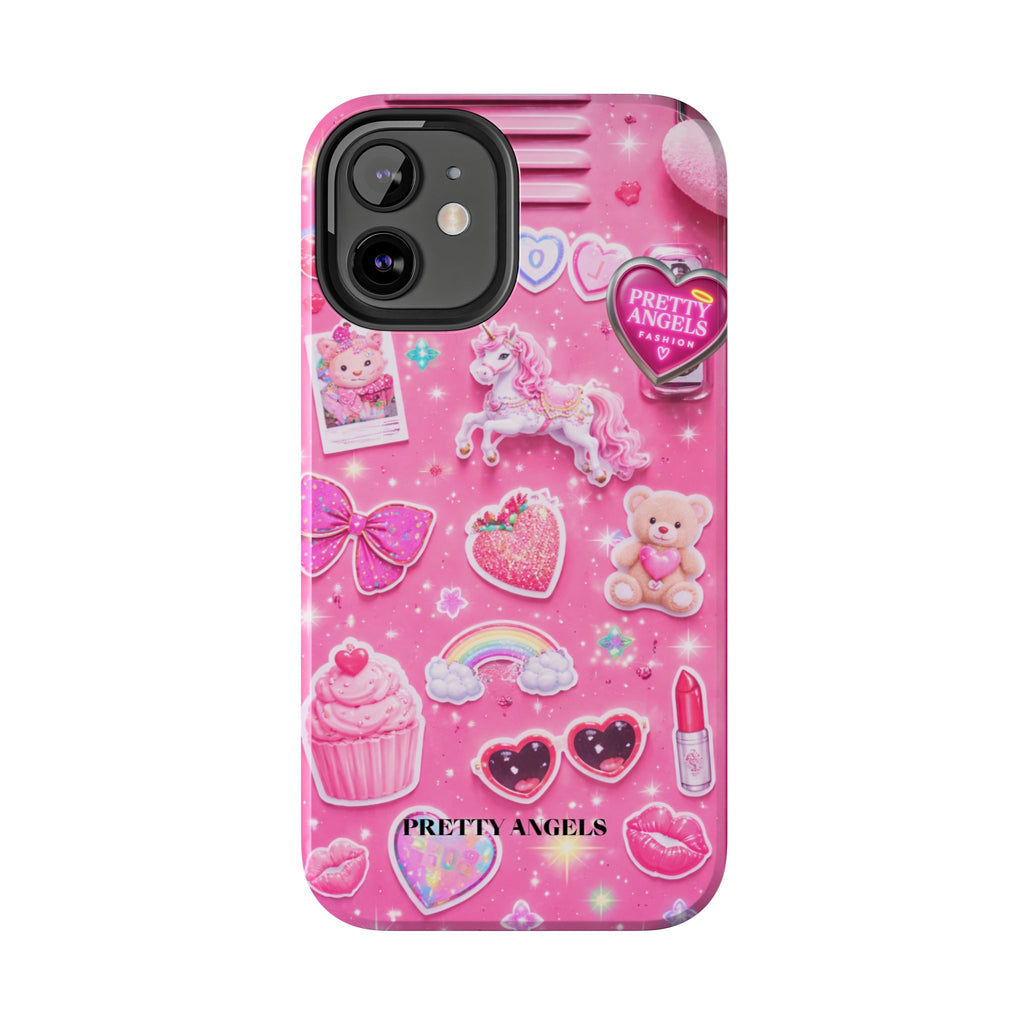 Girly Pink Locker Nostalgia with Hearts & Teddy Bear Tough Phone Case