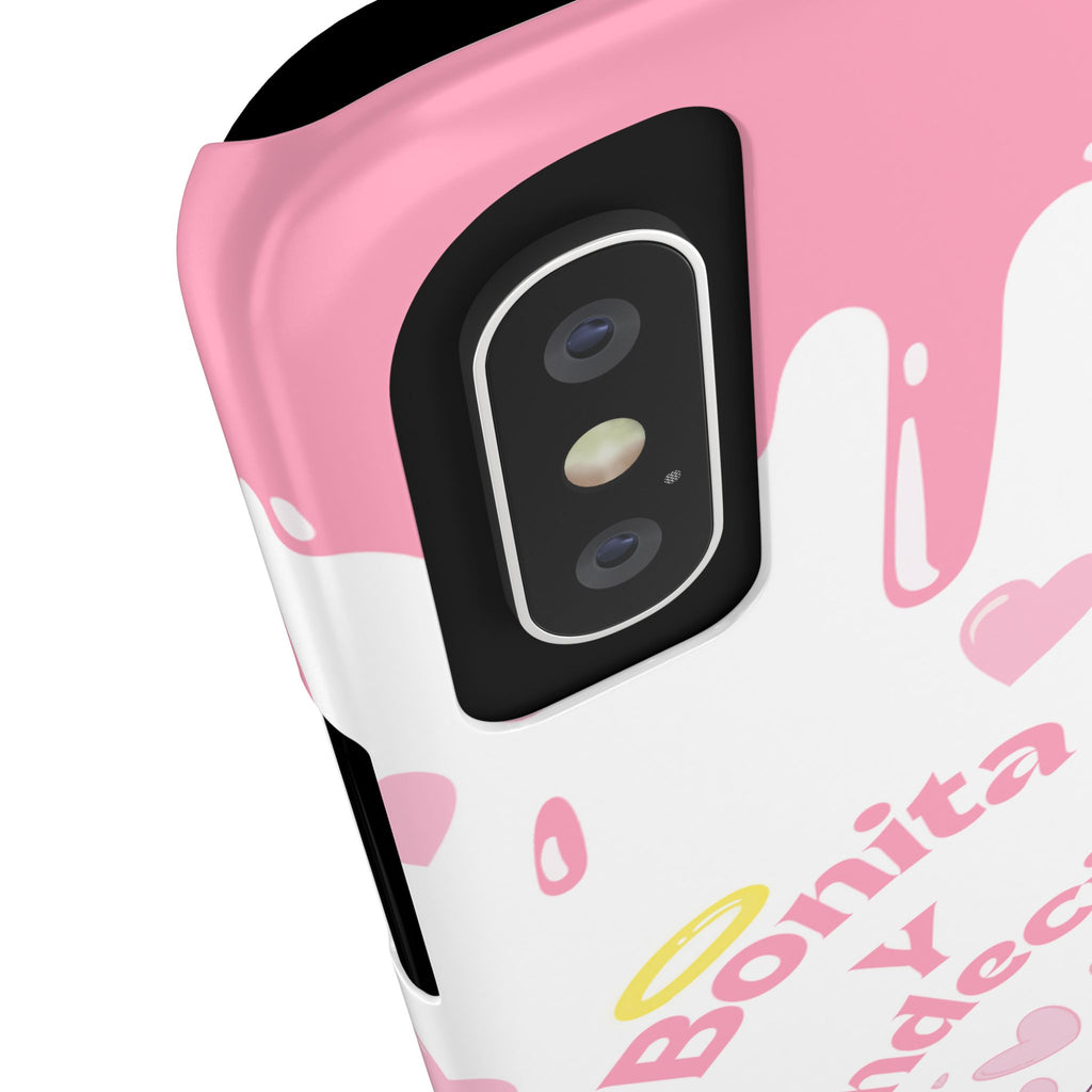 Bonita y Bendecida Phone Case - Slim Lightweight Pink Drip Cover with Bunny & Hearts for Stylish Latina Baddie Girls