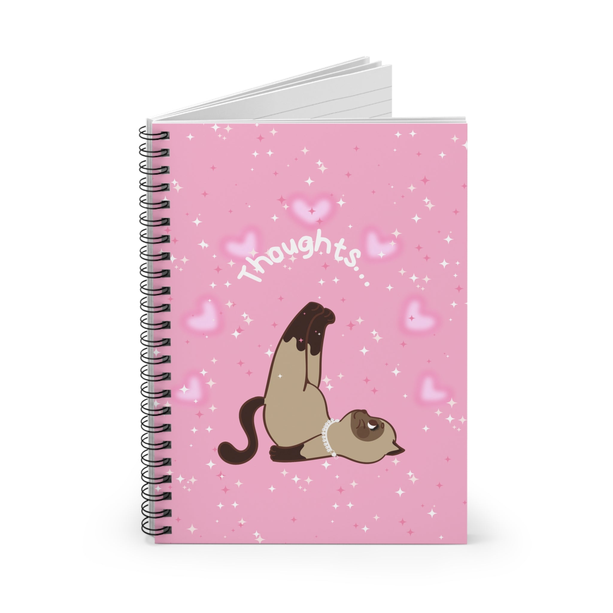 Cute Pink Cat Notebook – Kawaii Spiral Journal with Hearts & Sparkles | Aesthetic Stationery for Girls
