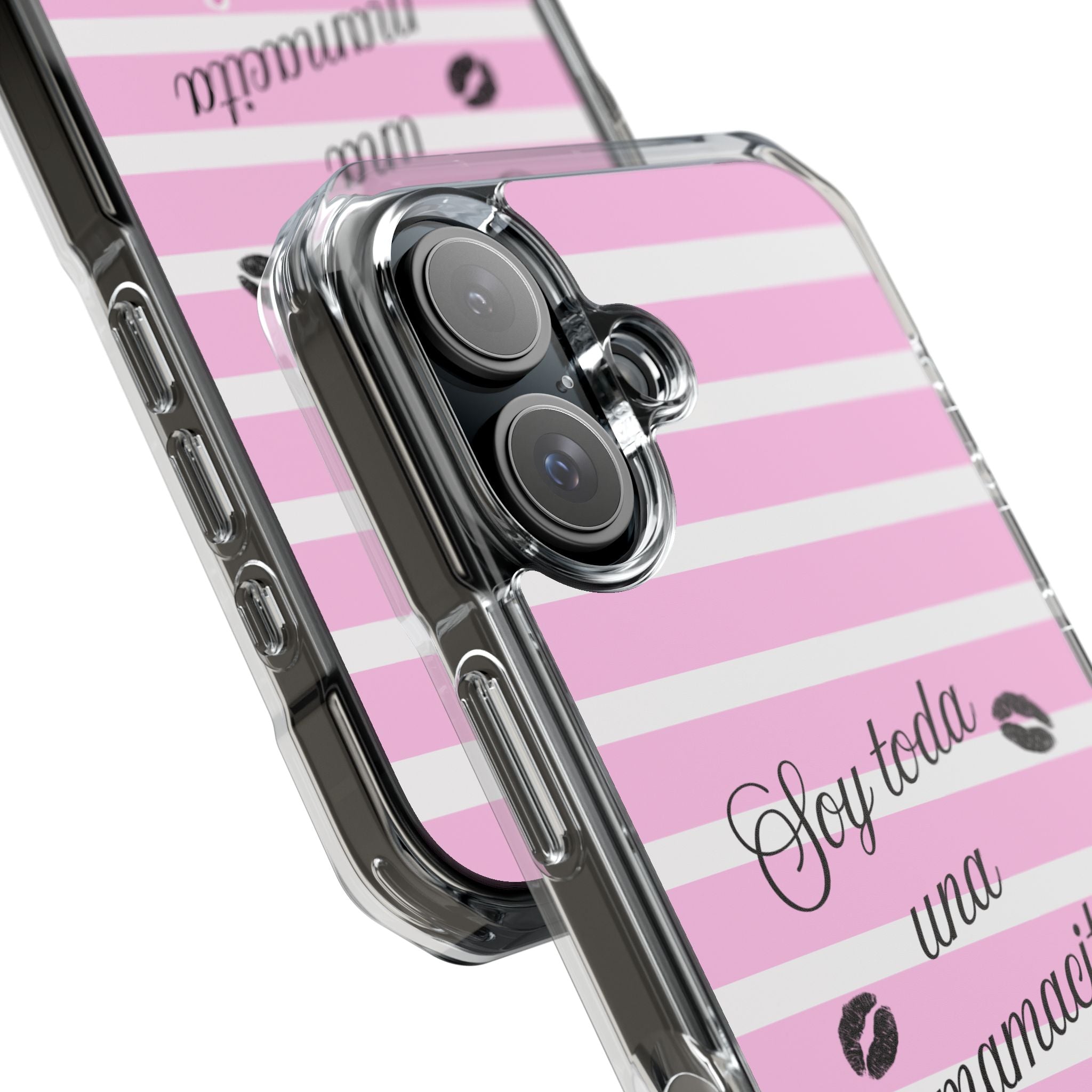 “Soy Toda Una Mamacita” MagSafe Clear Phone Case - Pink & White Striped | Latina Baddie Magnetic Impact Cover