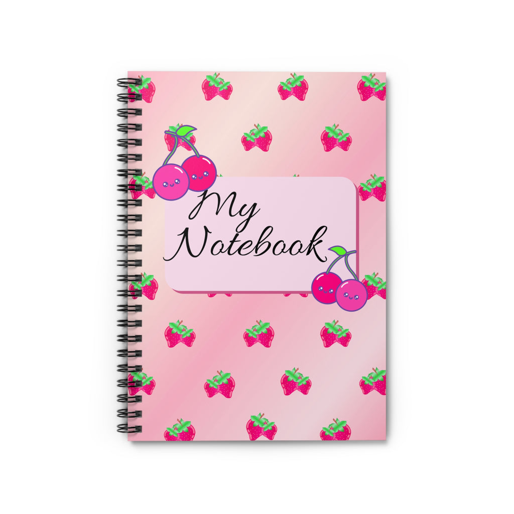 “Pink Strawberry Ombré Spiral Notebook – Cute Girly Journal with Cherry & Strawberry Patterns | 118 Pages”
