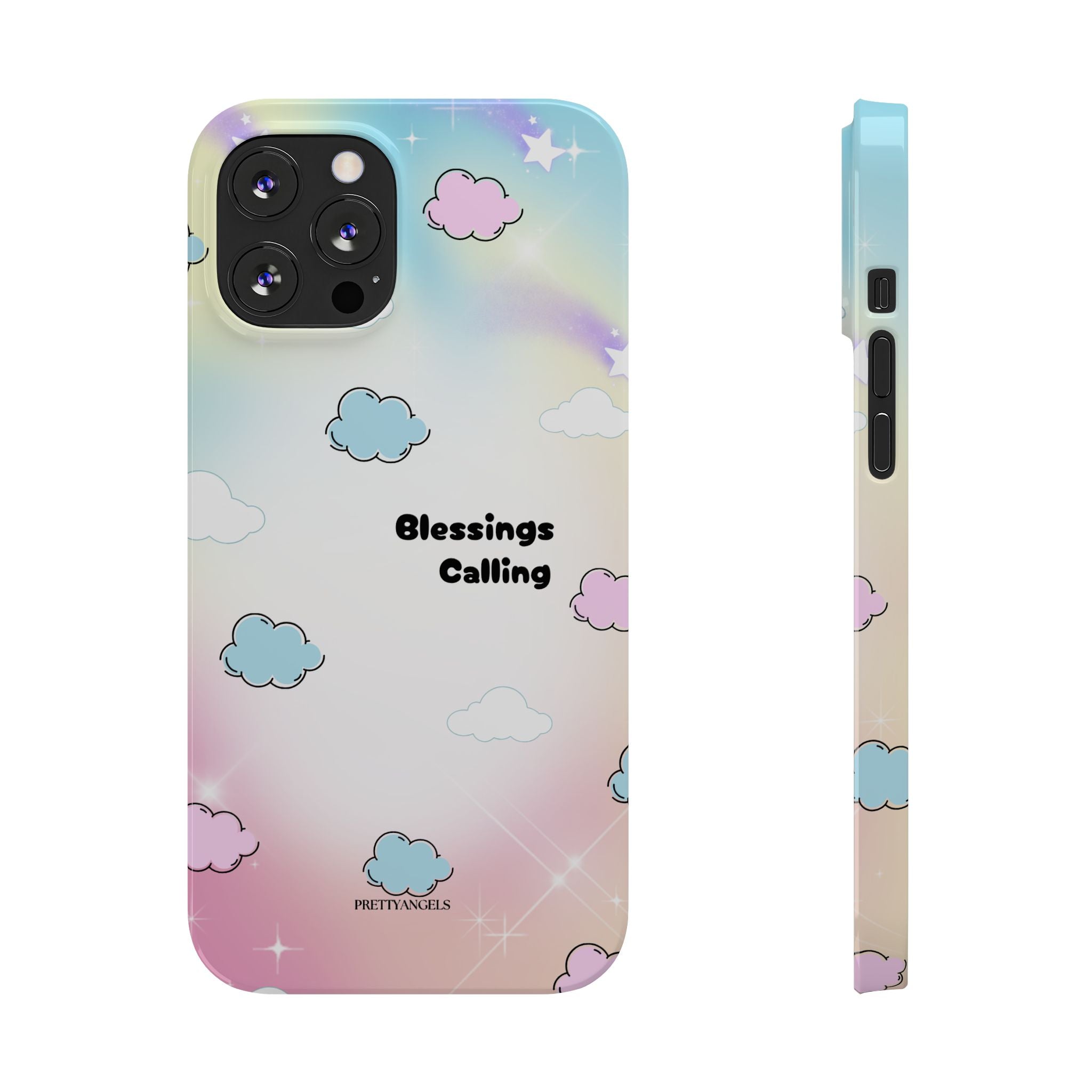 ‘Blessings Calling' Phone Case – Slim Lightweight Ombré Cover with Magical Pastel Clouds for Girly Girls & Faith-Filled Baddies - Cute Cloud Aesthetic, Phone Accessories, Gift for Friends, Pastel Theme Vibes, Cozy Magical Vibes