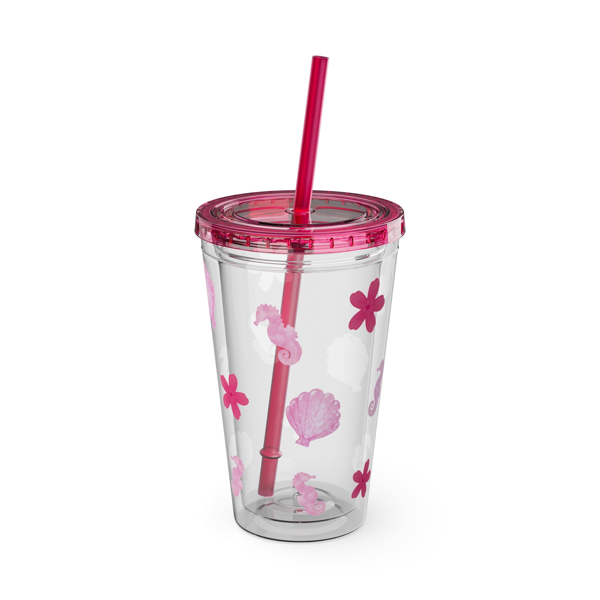 Pink Dream Clear Tumbler – 16oz Acrylic Cup with Flexible Straw – Aesthetic Reusable Tumbler for Iced Drinks, Rich Girls & Summer Baddies
