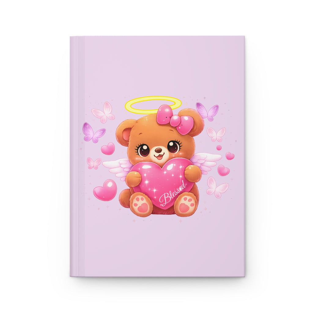 Blessed Angel Teddy Bear Hardcover Journal — Cute Pink Heart Notebook for Girly Girls