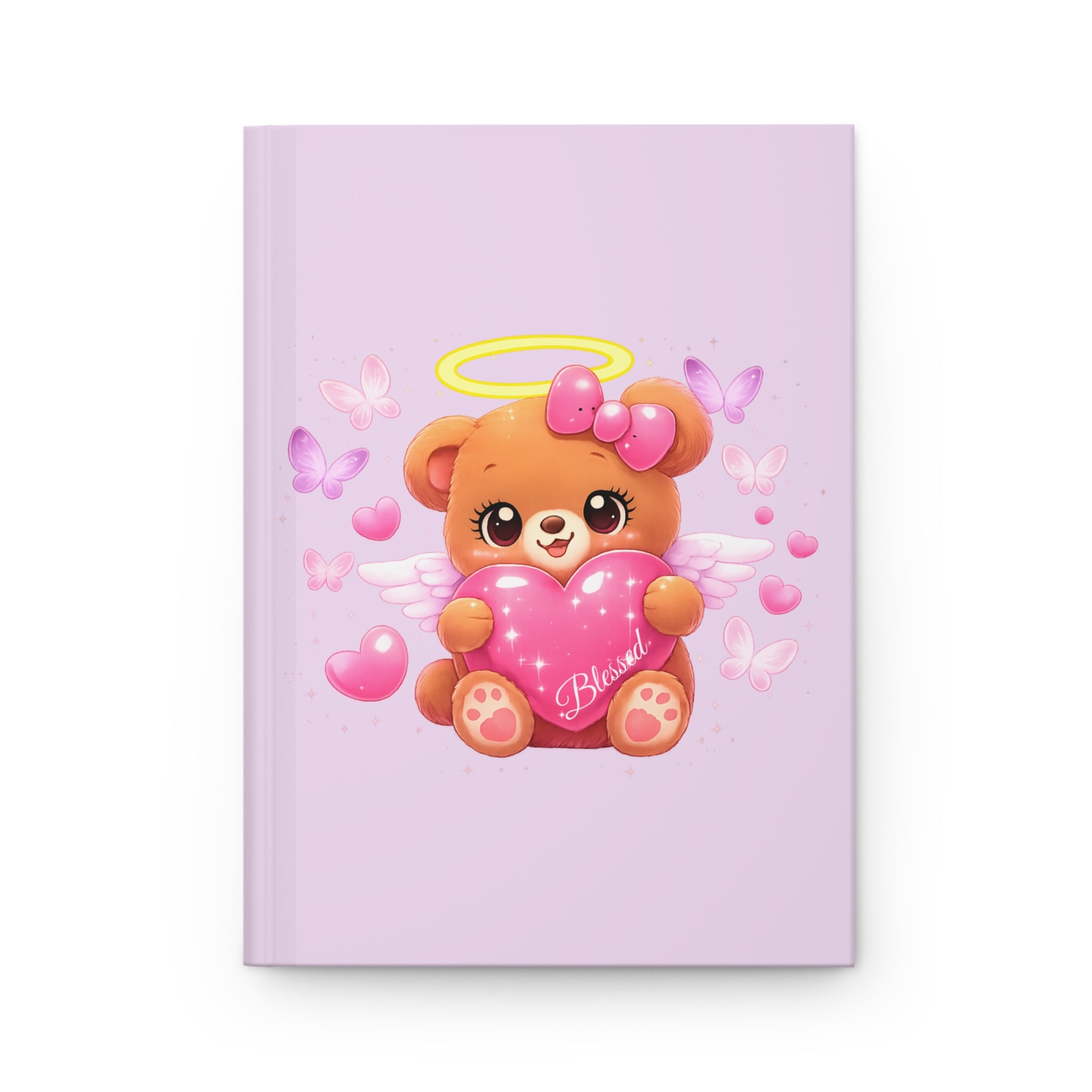 Blessed Angel Teddy Bear Hardcover Journal — Cute Pink Heart Notebook for Girly Girls