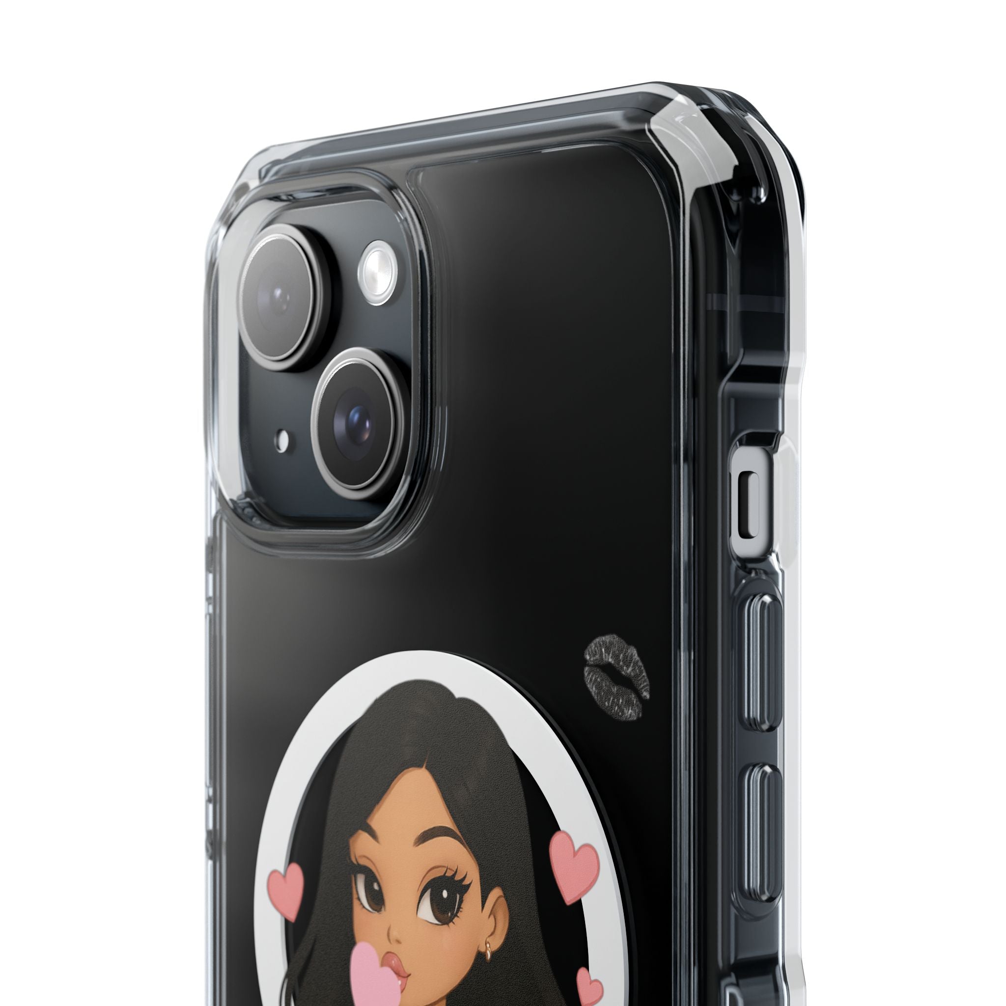 “Luxury Clear MagSafe iPhone Case – Bratz-Inspired Doll on Cloud with Pink Heart Lollipop | Elegant Air-Cushion Protection for Pretty Girls”