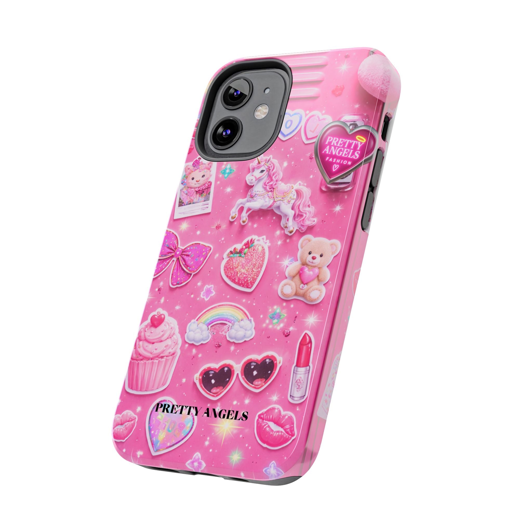 Girly Pink Locker Nostalgia with Hearts & Teddy Bear Tough Phone Case