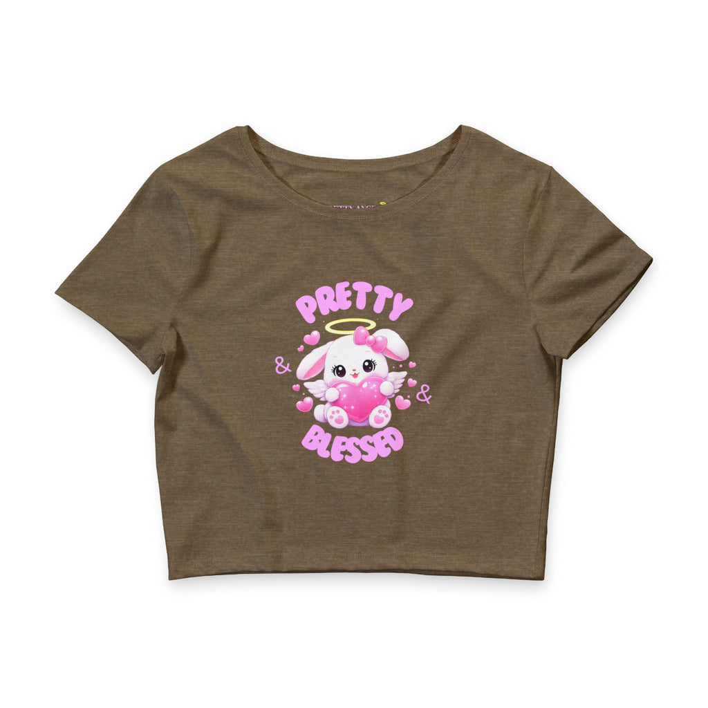 Pretty & Blessed Baby Bunny Angel Crop Tee — Cute Pink Heart Graphic