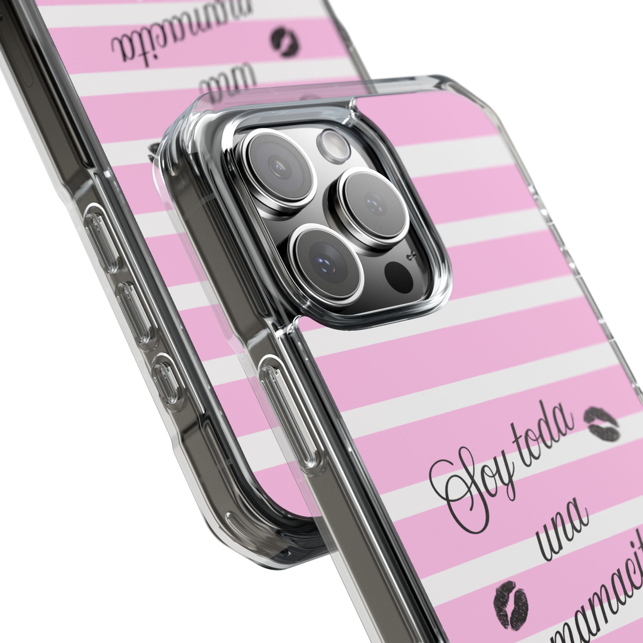 “Soy Toda Una Mamacita” MagSafe Clear Phone Case - Pink & White Striped | Latina Baddie Magnetic Impact Cover