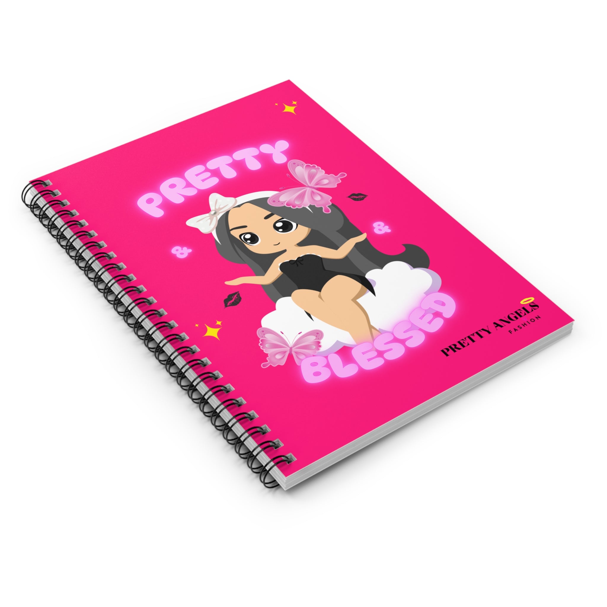 “Hot Pink Kawaii Notebook – Pretty & Blessed Doll Journal with Butterflies, Clouds & Black Kiss Prints | Lisa Frank Inspired Aesthetic Spiral Notebook (6x8, 118 Pages)”