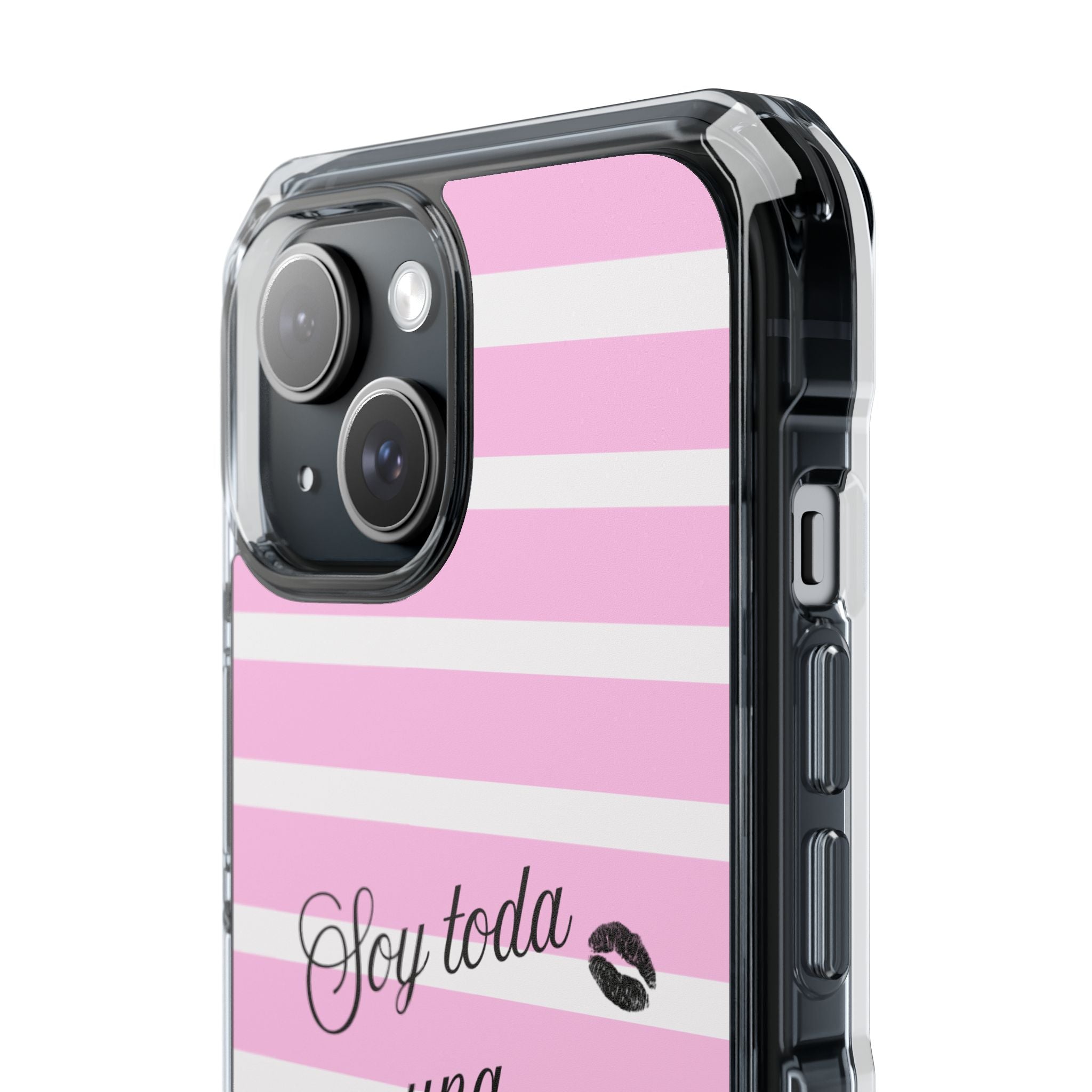 “Soy Toda Una Mamacita” MagSafe Clear Phone Case - Pink & White Striped | Latina Baddie Magnetic Impact Cover